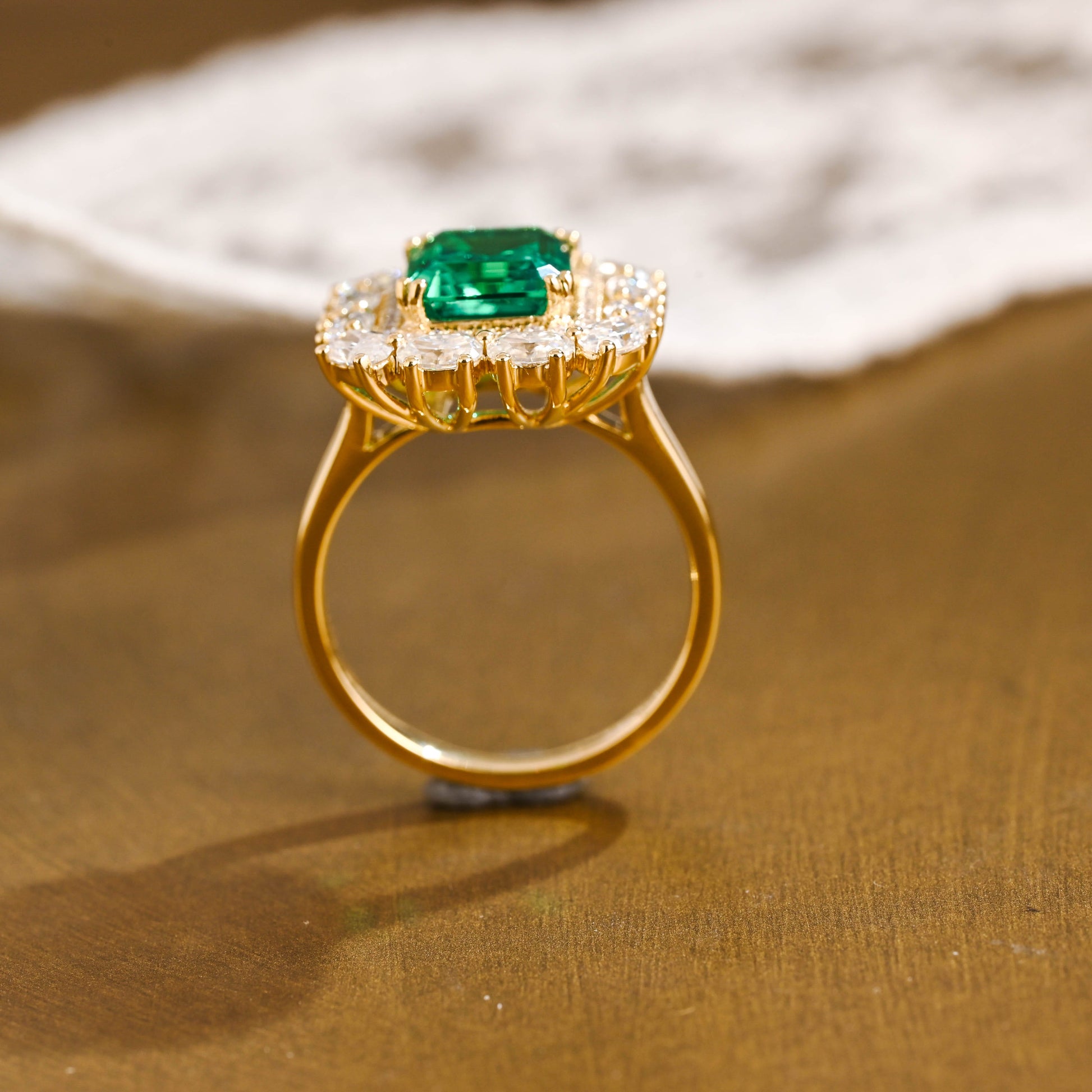 SquareJewelry emerald cut lab grown emerald engagement ring Solid Gold Lab Grown Emerald Engagement Ring