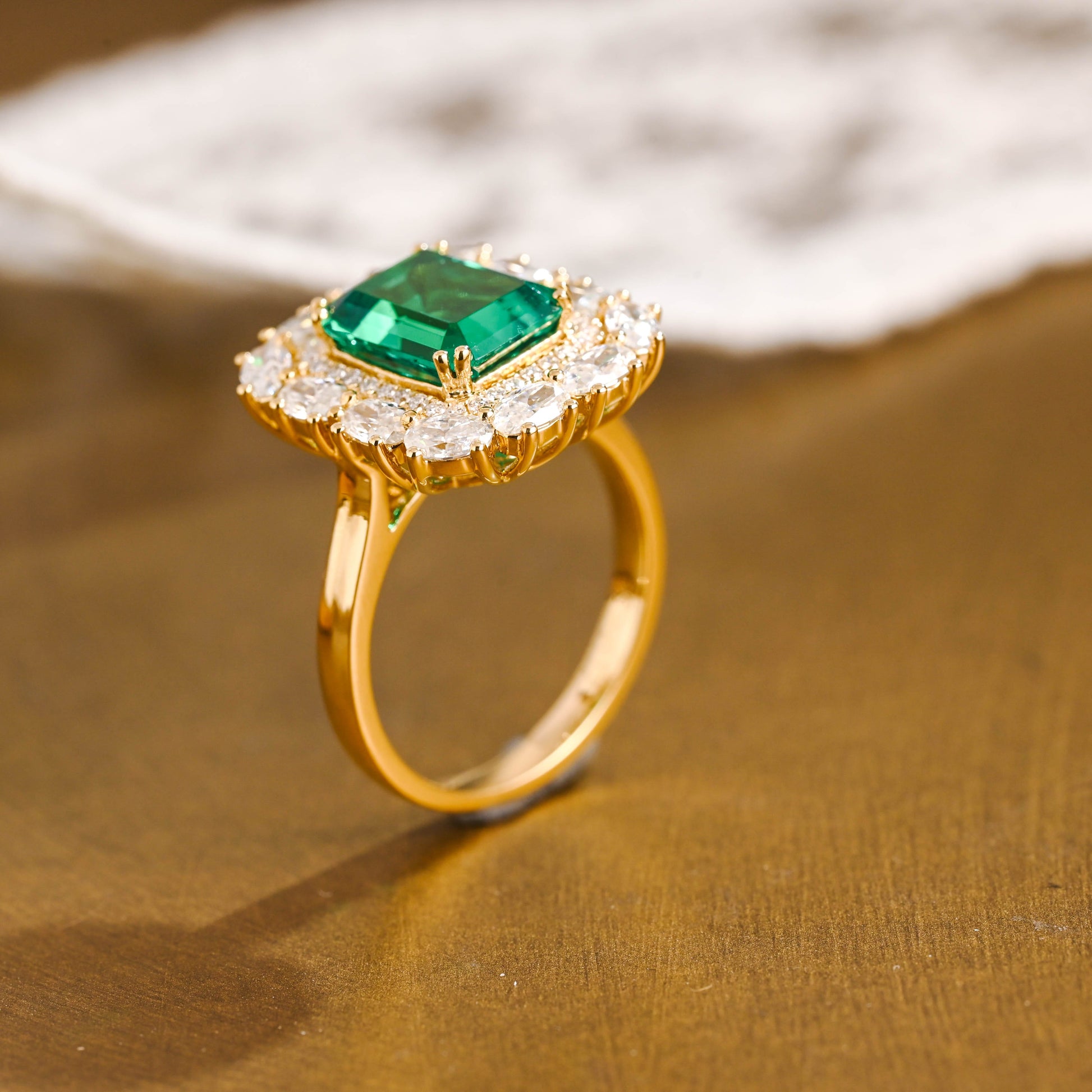 SquareJewelry emerald cut lab grown emerald engagement ring Solid Gold Lab Grown Emerald Engagement Ring