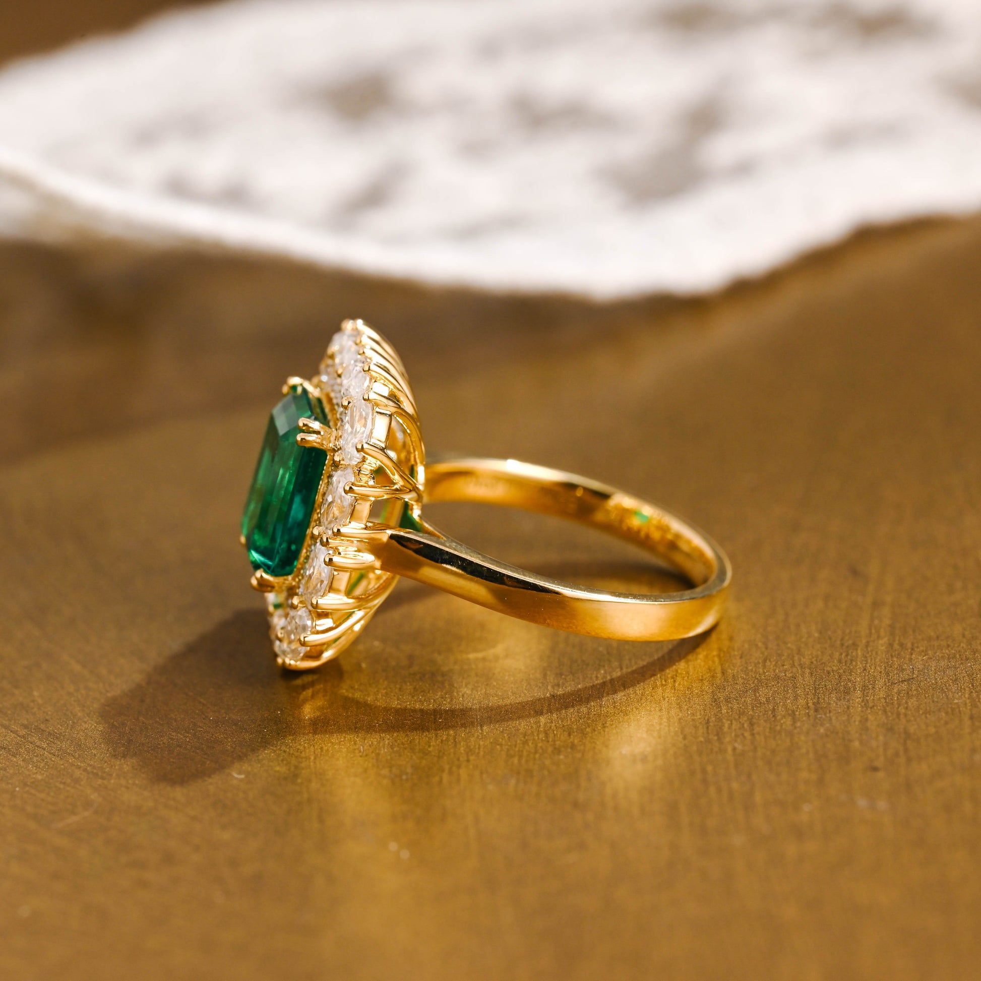 SquareJewelry emerald cut lab grown emerald engagement ring Solid Gold Lab Grown Emerald Engagement Ring