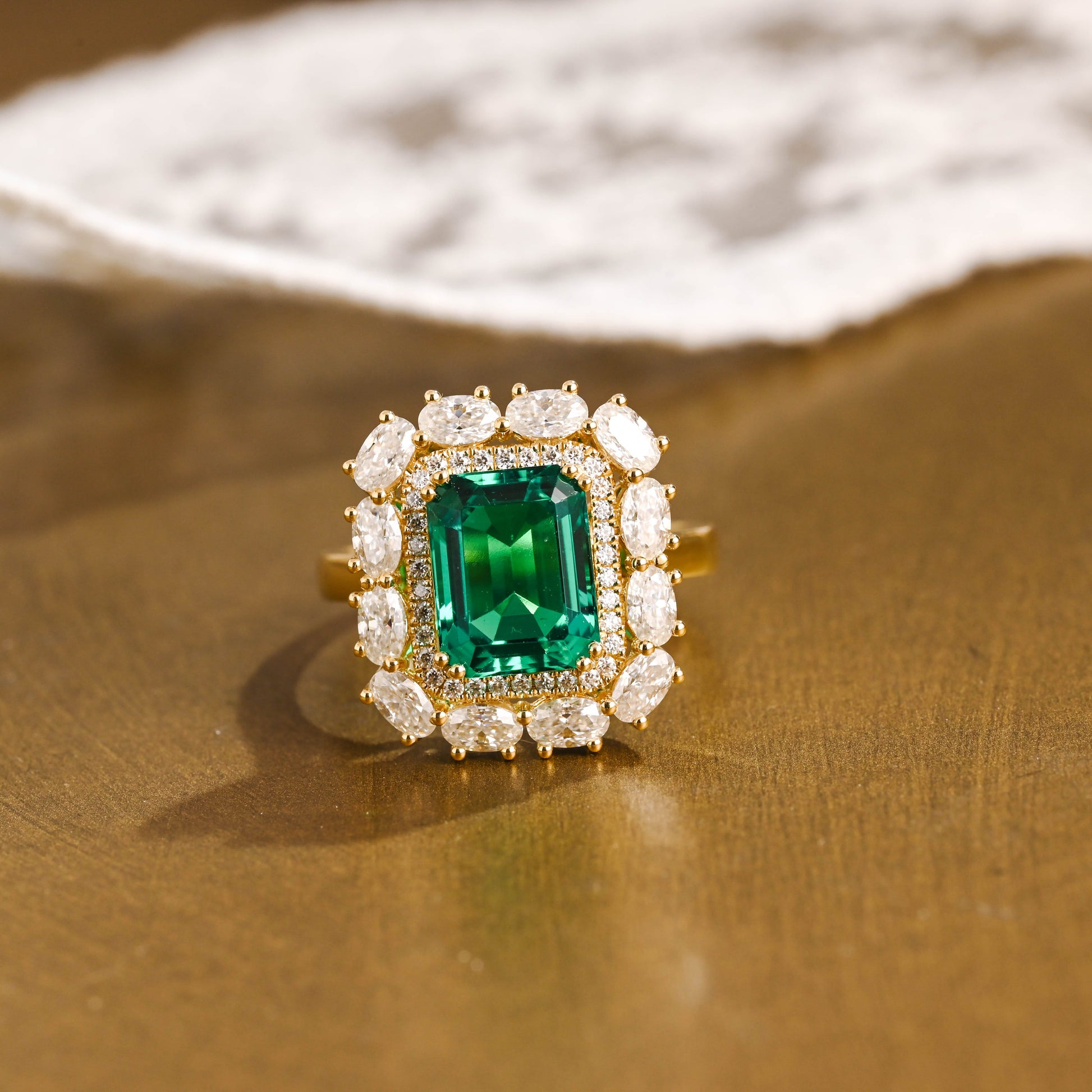 SquareJewelry emerald cut lab grown emerald engagement ring Solid Gold Lab Grown Emerald Engagement Ring