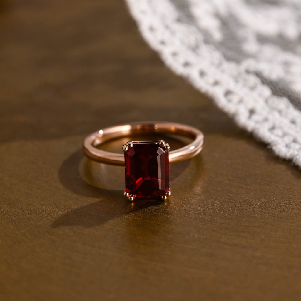 SquareJewelry emerald cut lab grown ruby engagement ring Solid Gold Solitarie Emerald Cut Red Lab Grown Ruby Engagement Ring