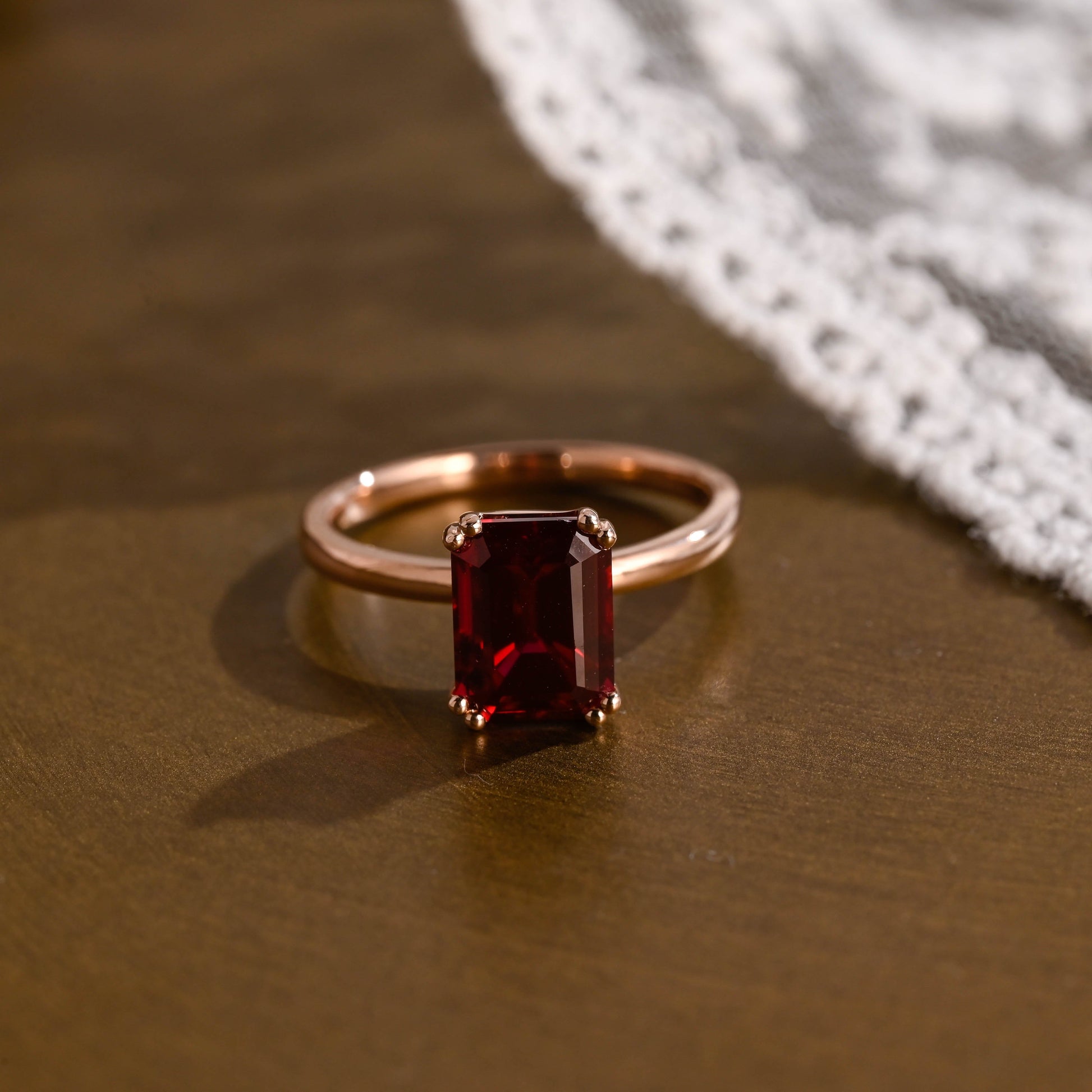 SquareJewelry emerald cut lab grown ruby engagement ring Solid Gold Solitarie Emerald Cut Red Lab Grown Ruby Engagement Ring