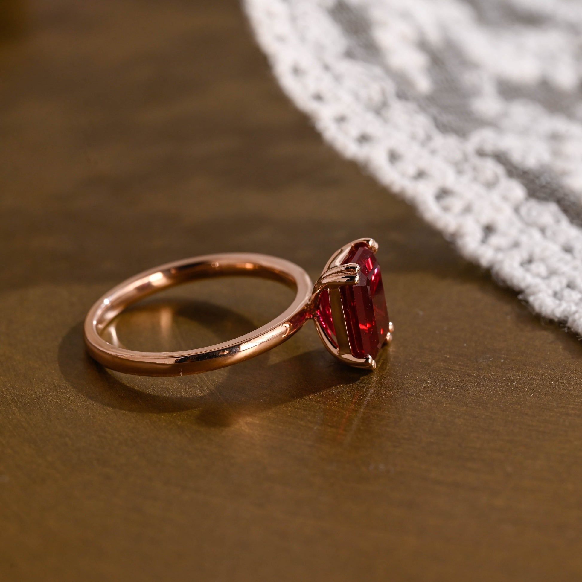SquareJewelry emerald cut lab grown ruby engagement ring Solid Gold Solitarie Emerald Cut Red Lab Grown Ruby Engagement Ring