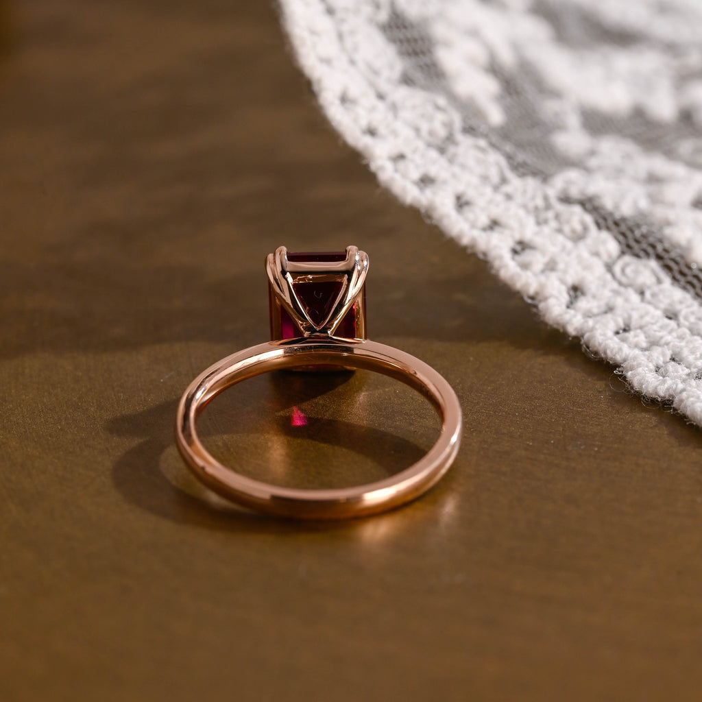 SquareJewelry emerald cut lab grown ruby engagement ring Solid Gold Solitarie Emerald Cut Red Lab Grown Ruby Engagement Ring