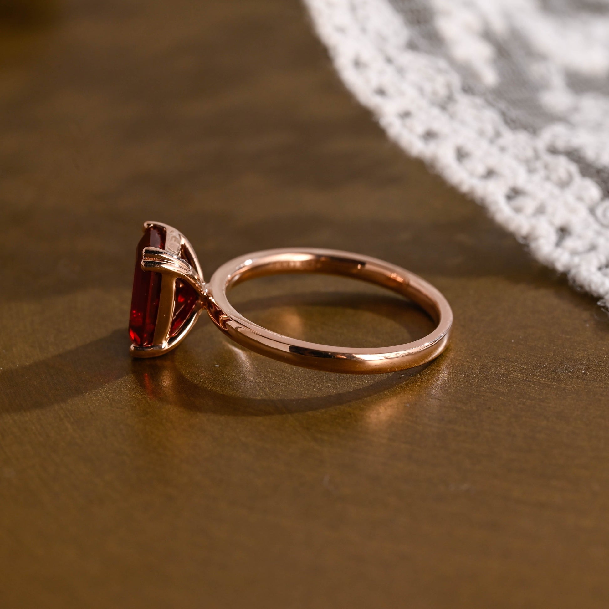 SquareJewelry emerald cut lab grown ruby engagement ring Solid Gold Solitarie Emerald Cut Red Lab Grown Ruby Engagement Ring