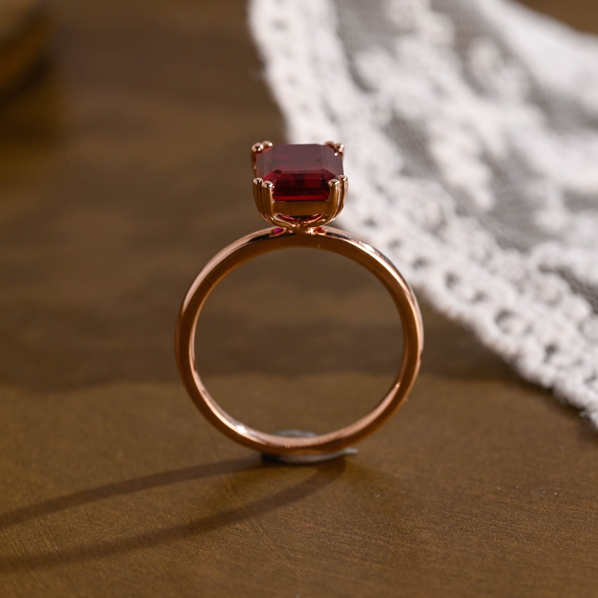 SquareJewelry emerald cut lab grown ruby engagement ring Solid Gold Solitarie Emerald Cut Red Lab Grown Ruby Engagement Ring