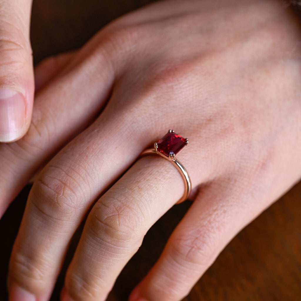 SquareJewelry emerald cut lab grown ruby engagement ring Solid Gold Solitarie Emerald Cut Red Lab Grown Ruby Engagement Ring