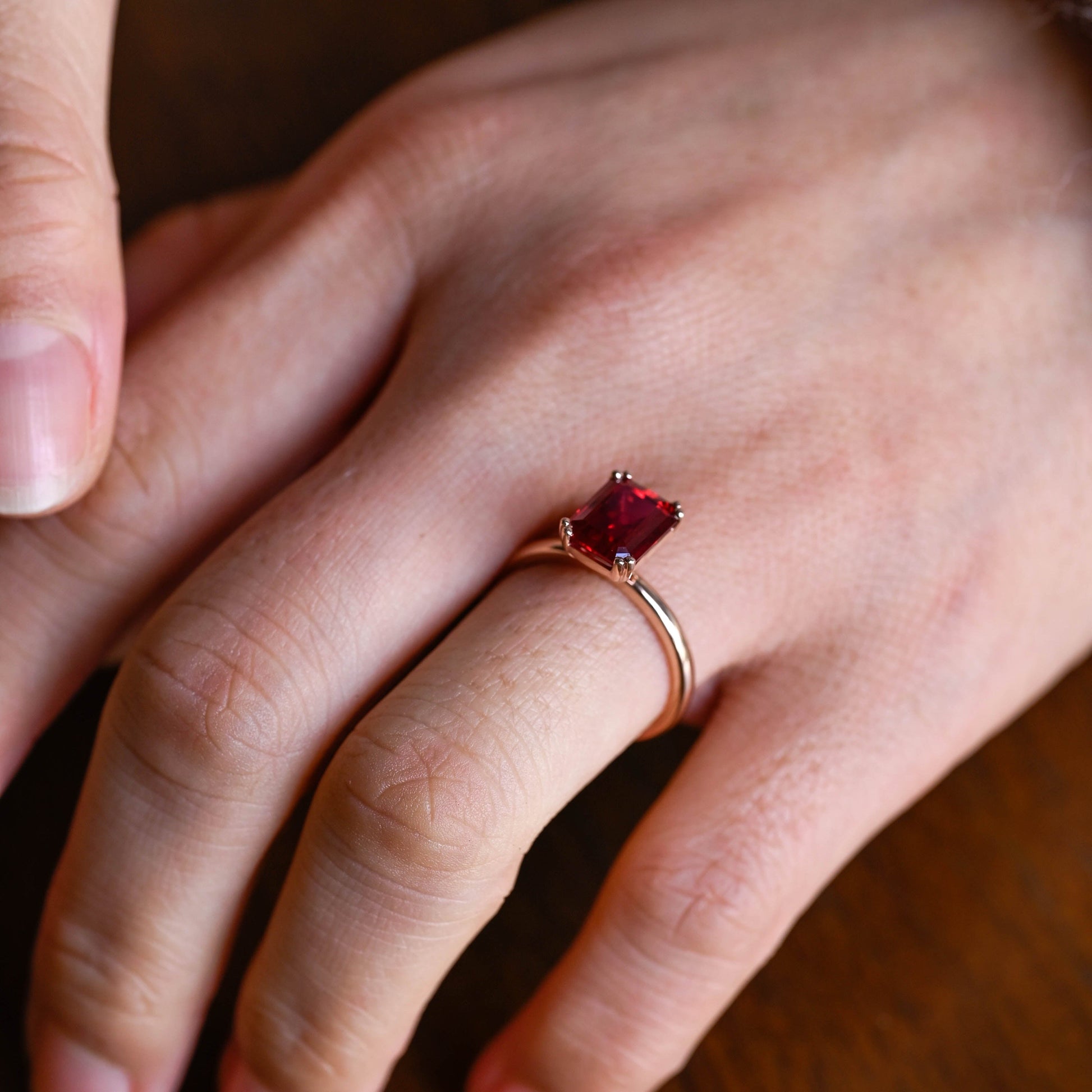 SquareJewelry emerald cut lab grown ruby engagement ring Solid Gold Solitarie Emerald Cut Red Lab Grown Ruby Engagement Ring