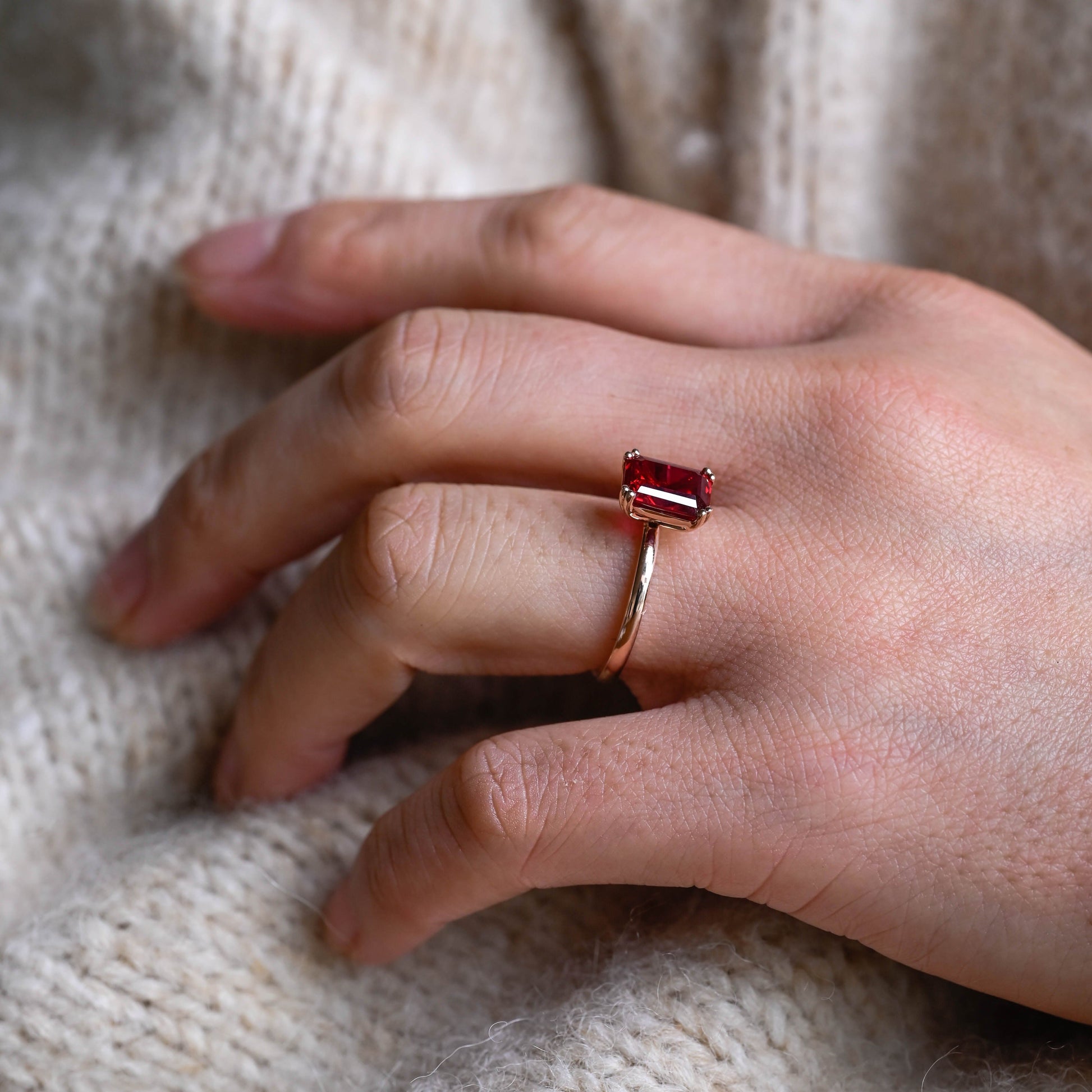 SquareJewelry emerald cut lab grown ruby engagement ring Solid Gold Solitarie Emerald Cut Red Lab Grown Ruby Engagement Ring