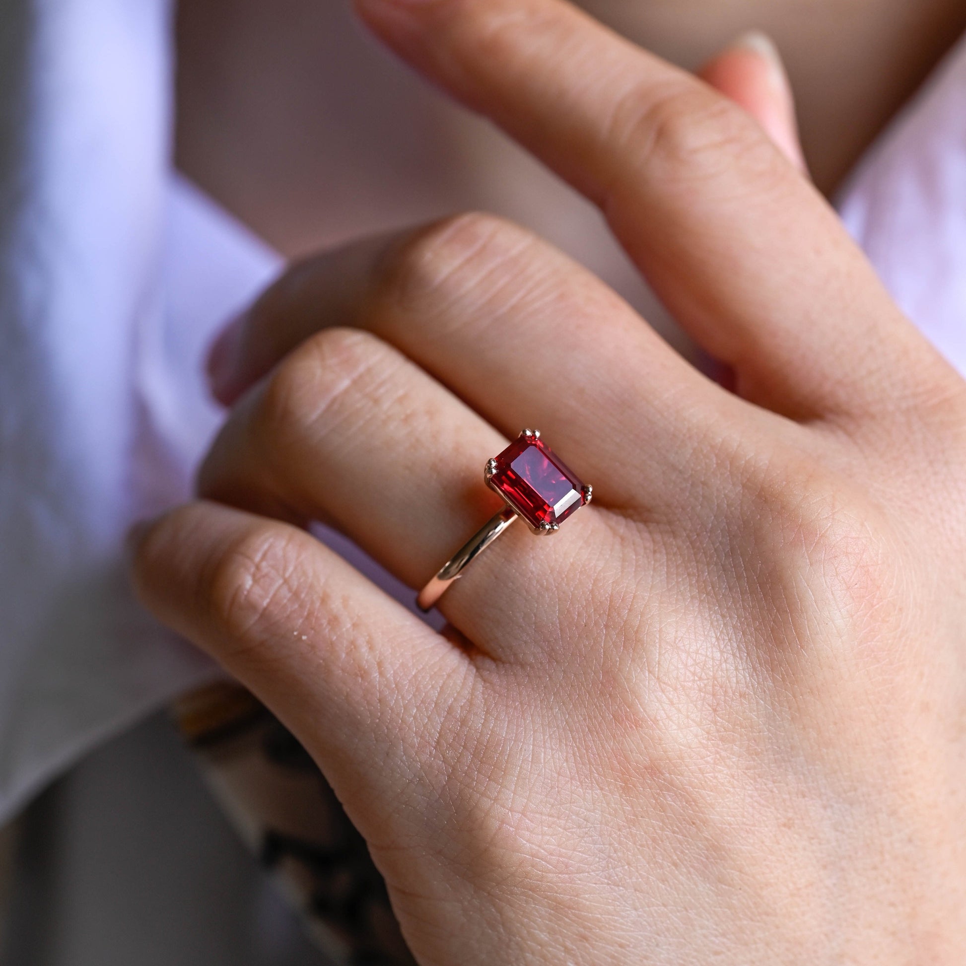 SquareJewelry emerald cut lab grown ruby engagement ring Solid Gold Solitarie Emerald Cut Red Lab Grown Ruby Engagement Ring
