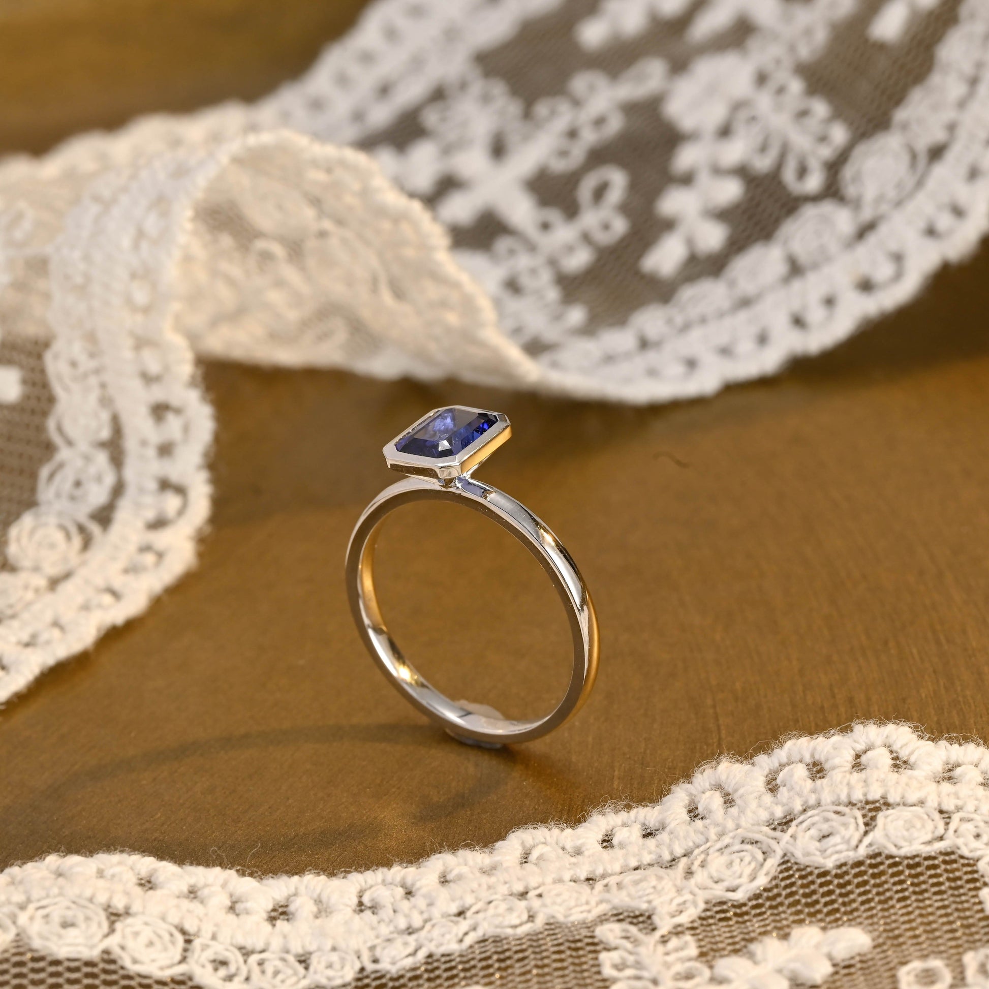 SquareJewelry emerald cut lab grown sapphire engagement ring Solid Gold Emerald Cut Lab Grown Sapphire Engagement Ring