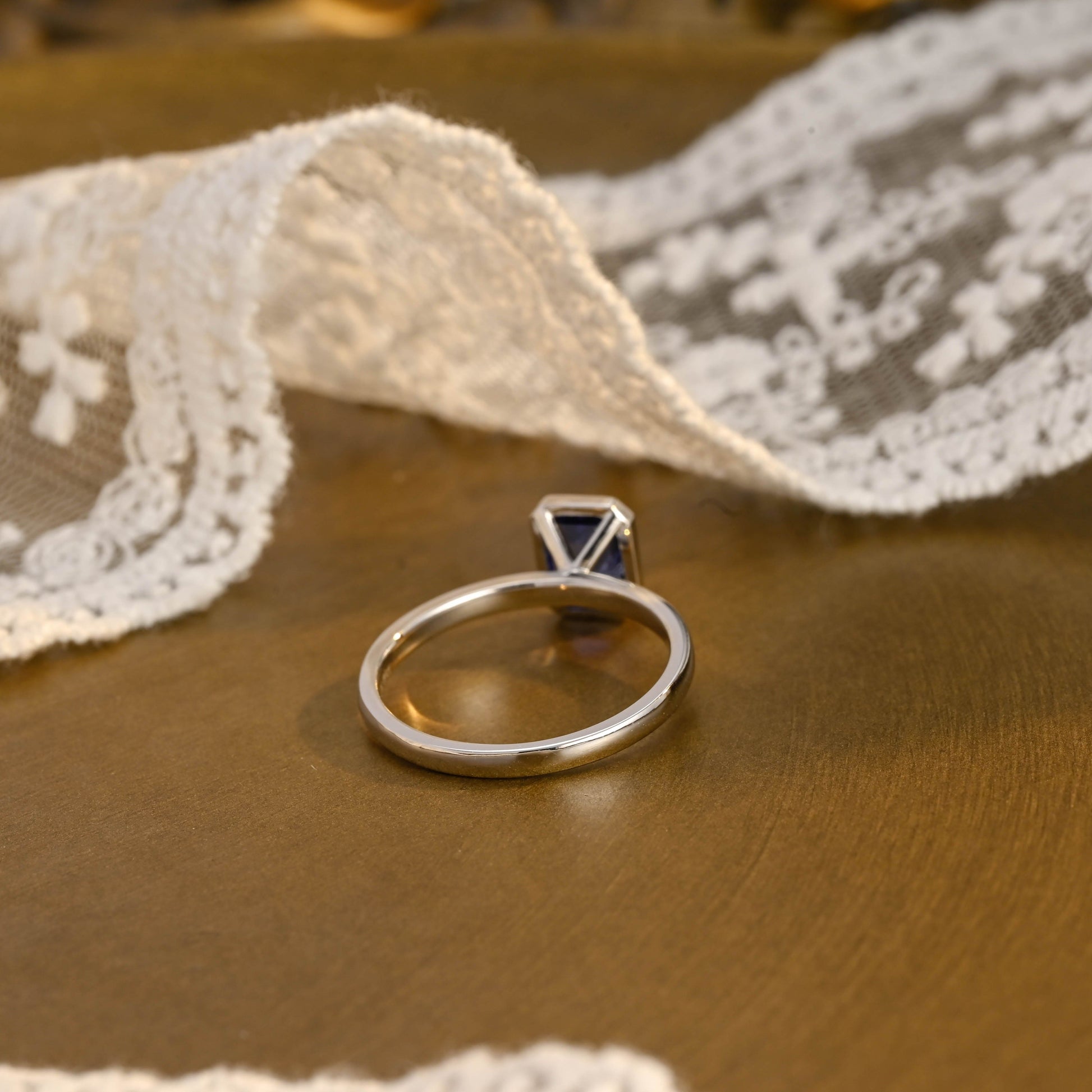 SquareJewelry emerald cut lab grown sapphire engagement ring Solid Gold Emerald Cut Lab Grown Sapphire Engagement Ring