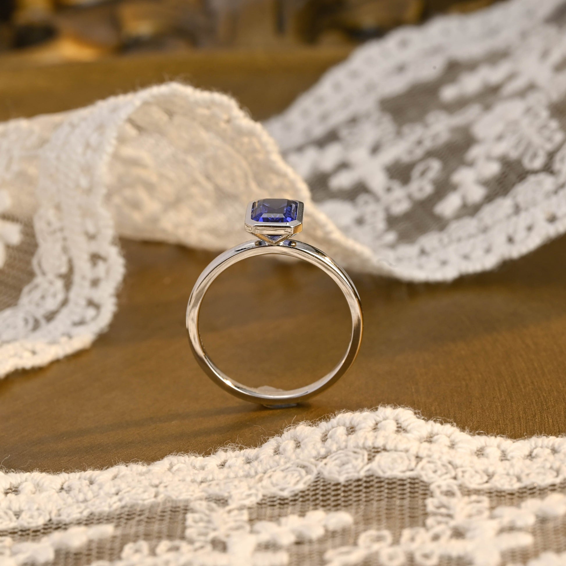SquareJewelry emerald cut lab grown sapphire engagement ring Solid Gold Emerald Cut Lab Grown Sapphire Engagement Ring