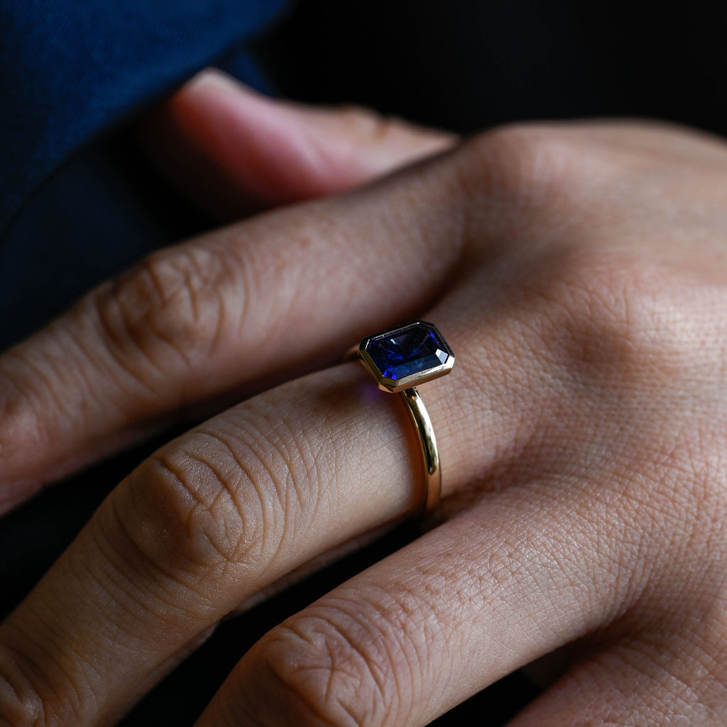SquareJewelry emerald cut lab grown sapphire engagement ring Solid Gold Emerald Cut Lab Grown Sapphire Engagement Ring