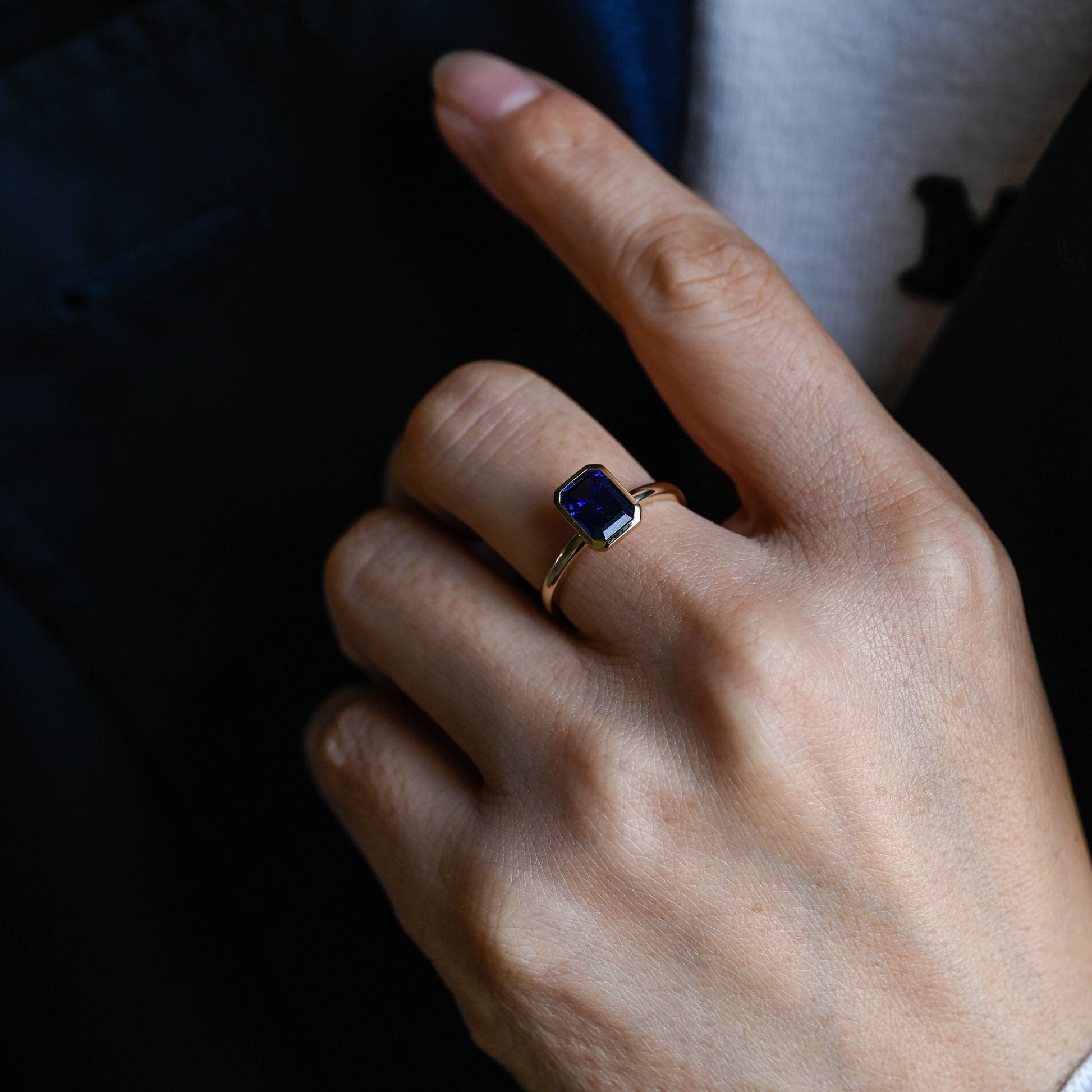 SquareJewelry emerald cut lab grown sapphire engagement ring Solid Gold Emerald Cut Lab Grown Sapphire Engagement Ring