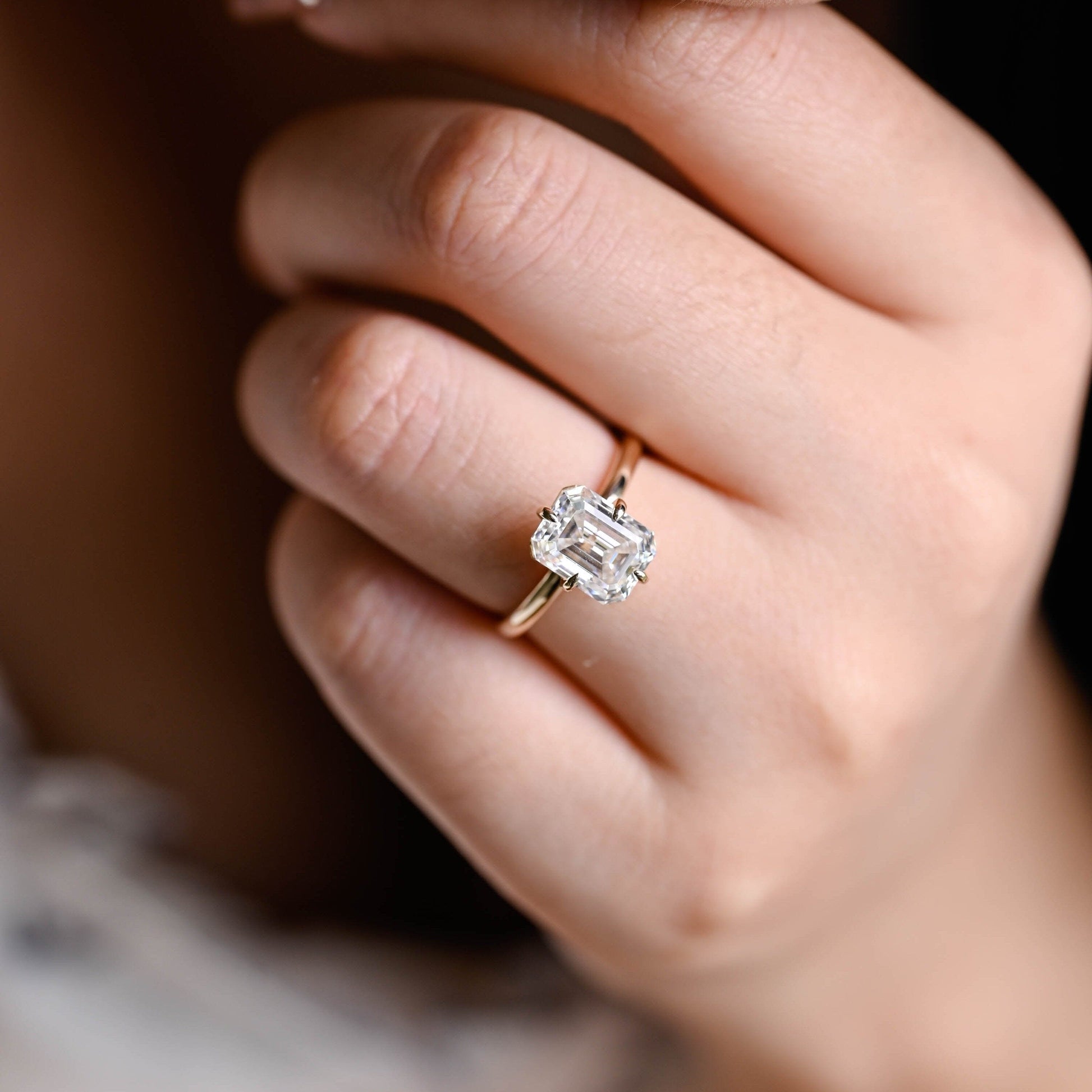 SquareJewelry emerald cut moissanite engagement ring North Star Solitaire Emerald Cut Moissanite Engagement Ring