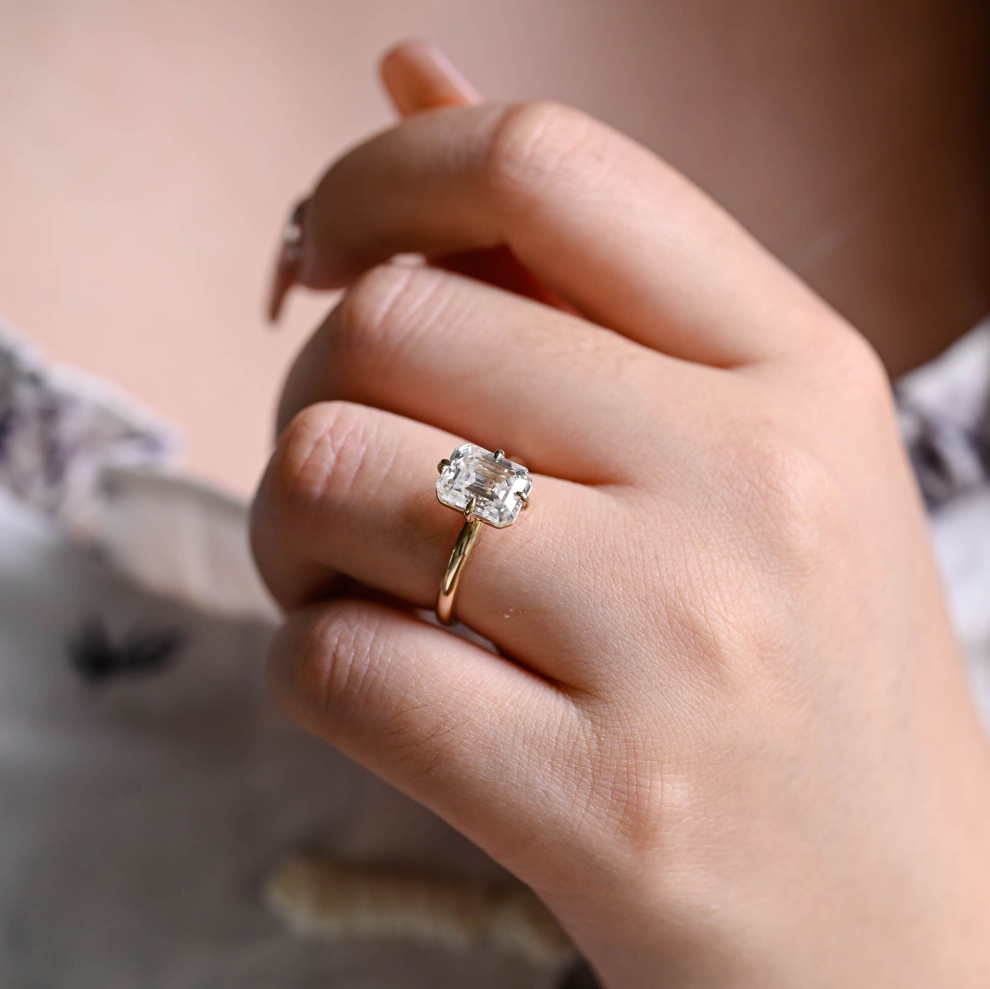 SquareJewelry emerald cut moissanite engagement ring North Star Solitaire Emerald Cut Moissanite Engagement Ring
