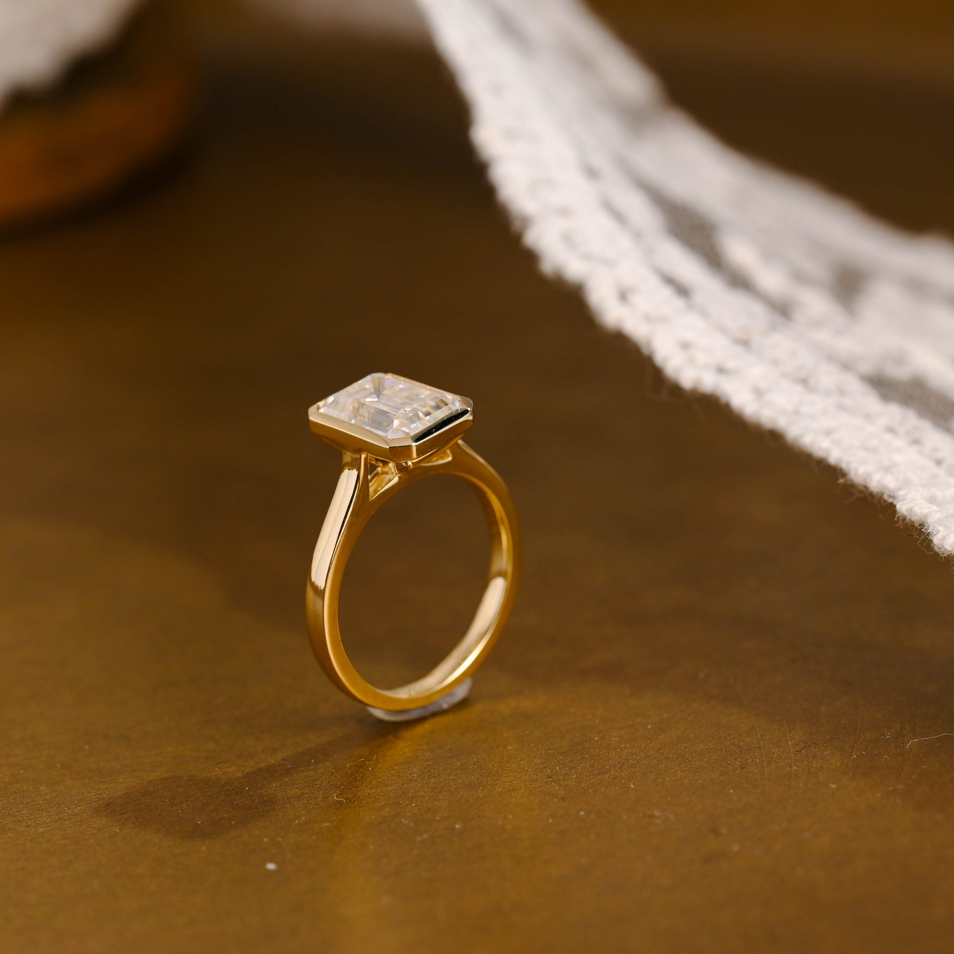 SquareJewelry emerald cut moissanite engagement ring Solid Gold Bezel Emerald Cut Moissanite Engagement Ring