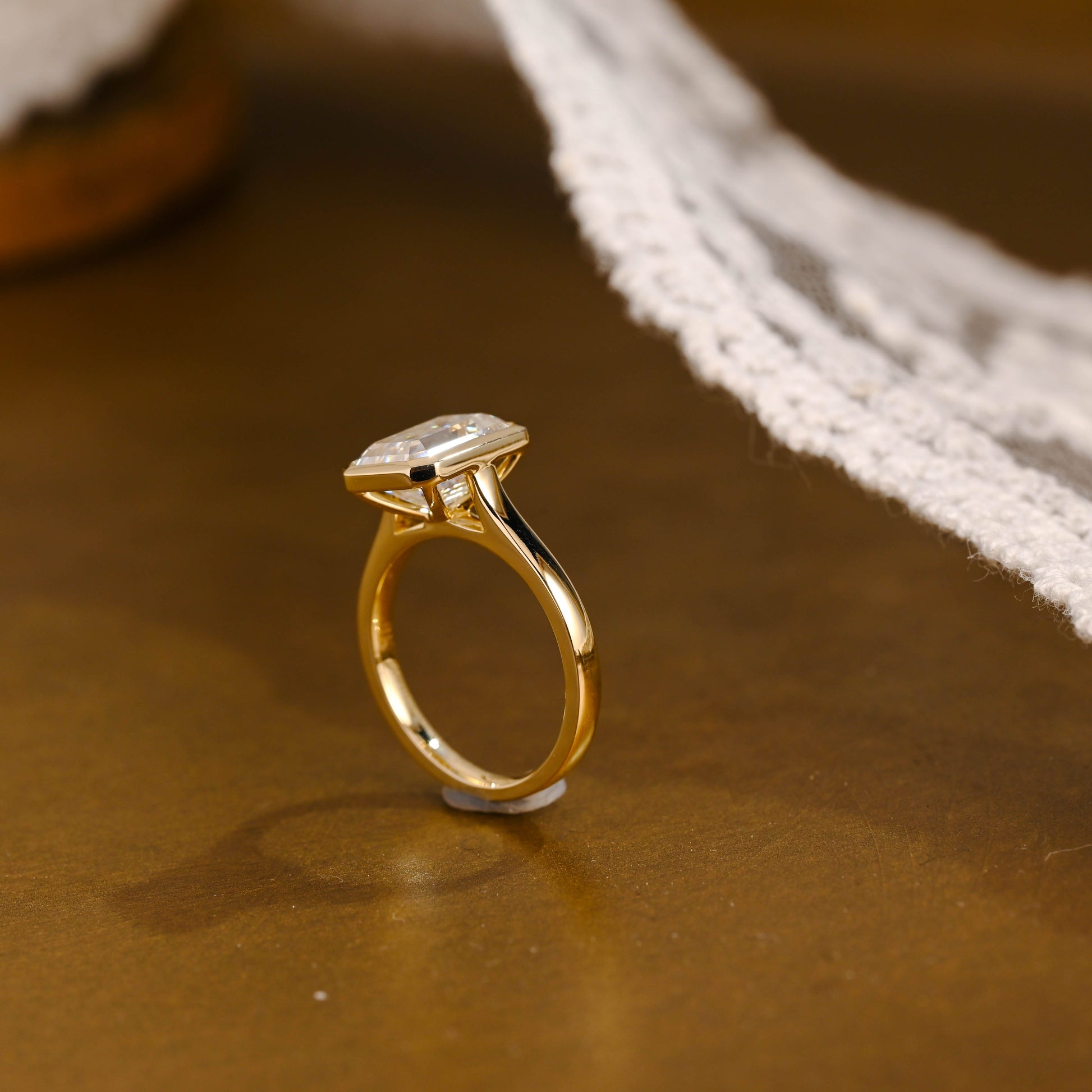 SquareJewelry emerald cut moissanite engagement ring Solid Gold Bezel Emerald Cut Moissanite Engagement Ring