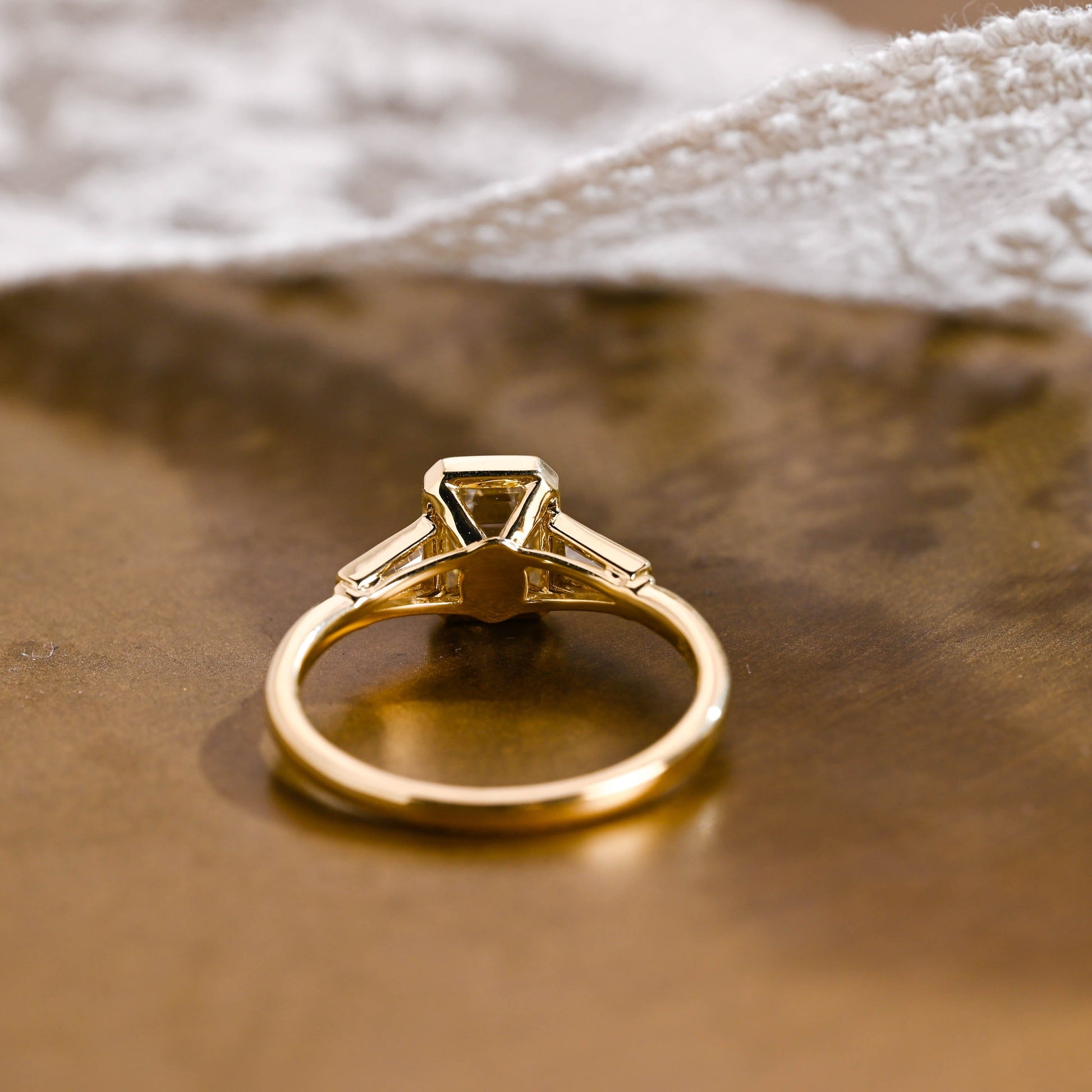 SquareJewelry emerald cut moissanite engagement ring Solid Gold Bezel Three Stone Emerald Cut Moissanite Engagement Ring