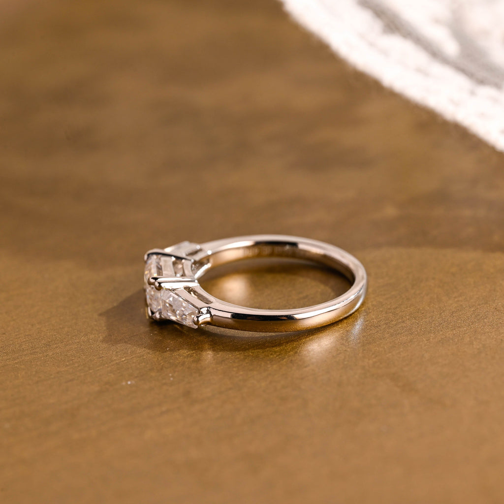 SquareJewelry emerald cut moissanite engagement ring Solid Gold East West Emerald Cut Moissanite Engagement Ring