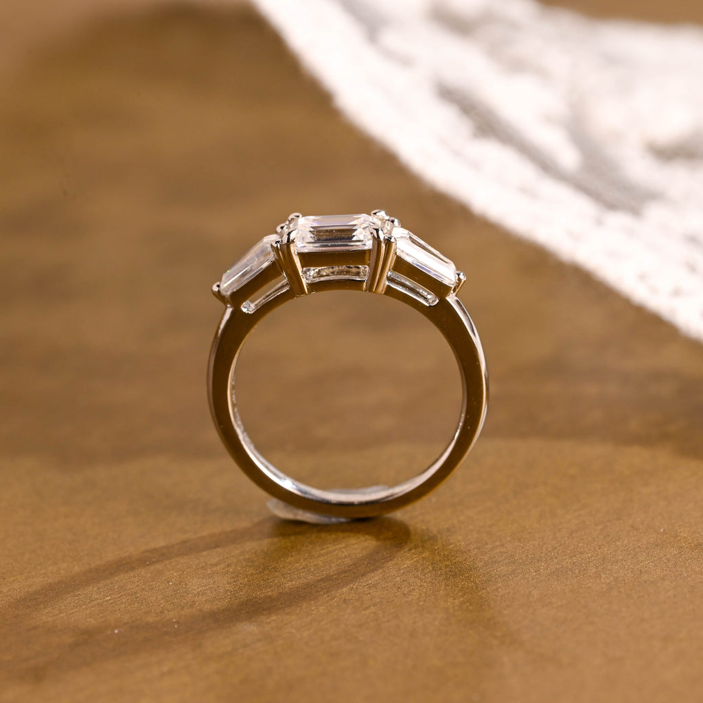 SquareJewelry emerald cut moissanite engagement ring Solid Gold East West Emerald Cut Moissanite Engagement Ring