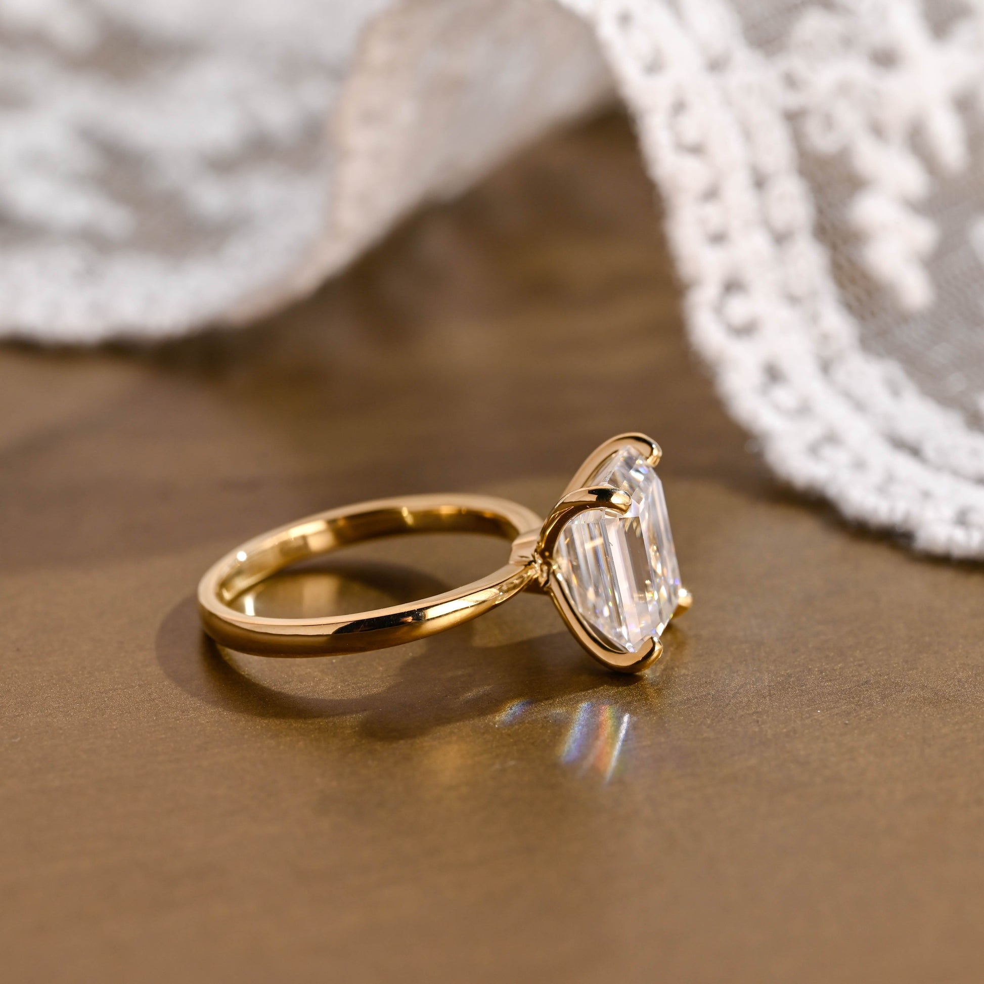 SquareJewelry emerald cut moissanite engagement ring Solid Gold Emerald Cut Moissanite Engagement Ring