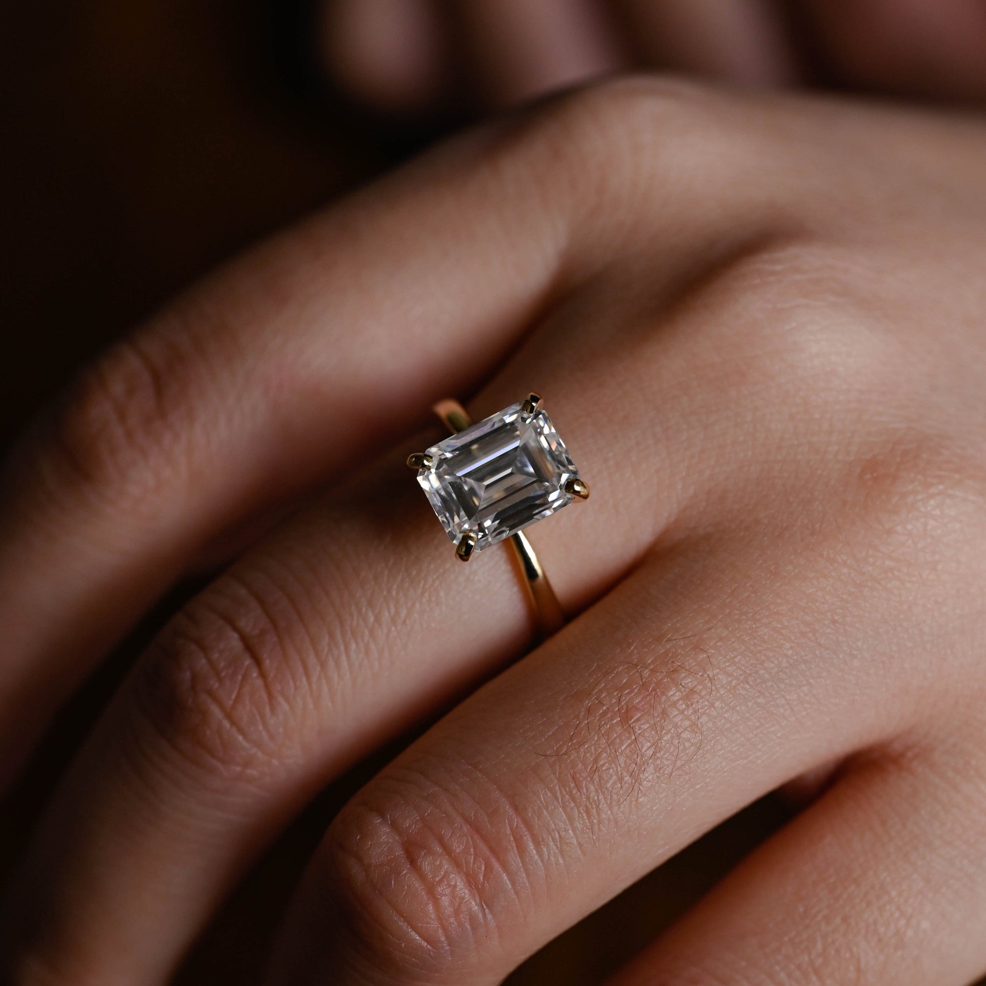 SquareJewelry emerald cut moissanite engagement ring Solid Gold Emerald Cut Moissanite Engagement Ring