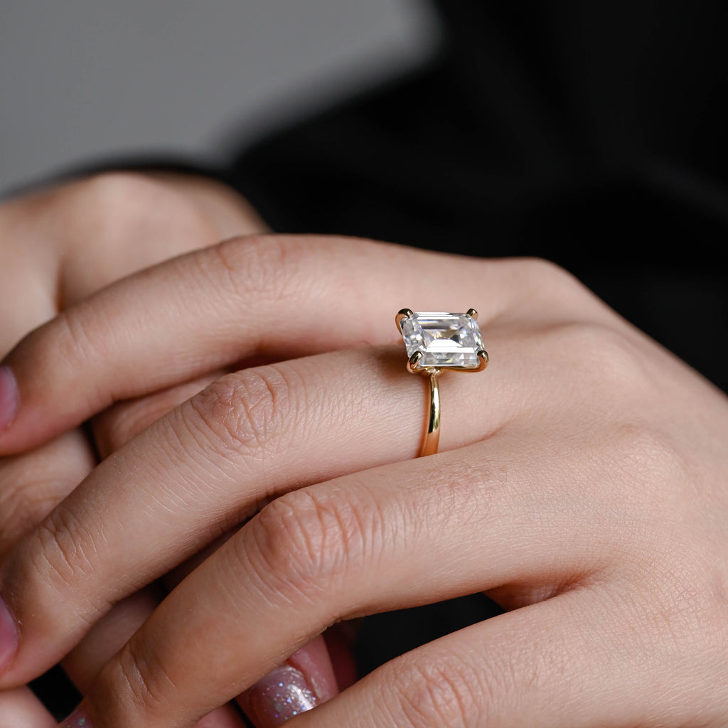 SquareJewelry emerald cut moissanite engagement ring Solid Gold Emerald Cut Moissanite Engagement Ring