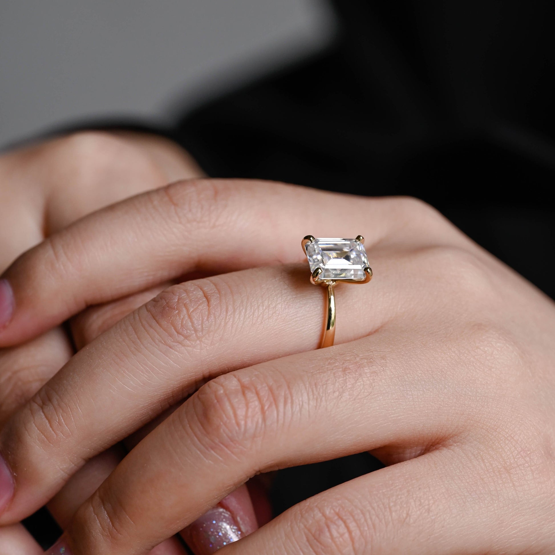 SquareJewelry emerald cut moissanite engagement ring Solid Gold Emerald Cut Moissanite Engagement Ring