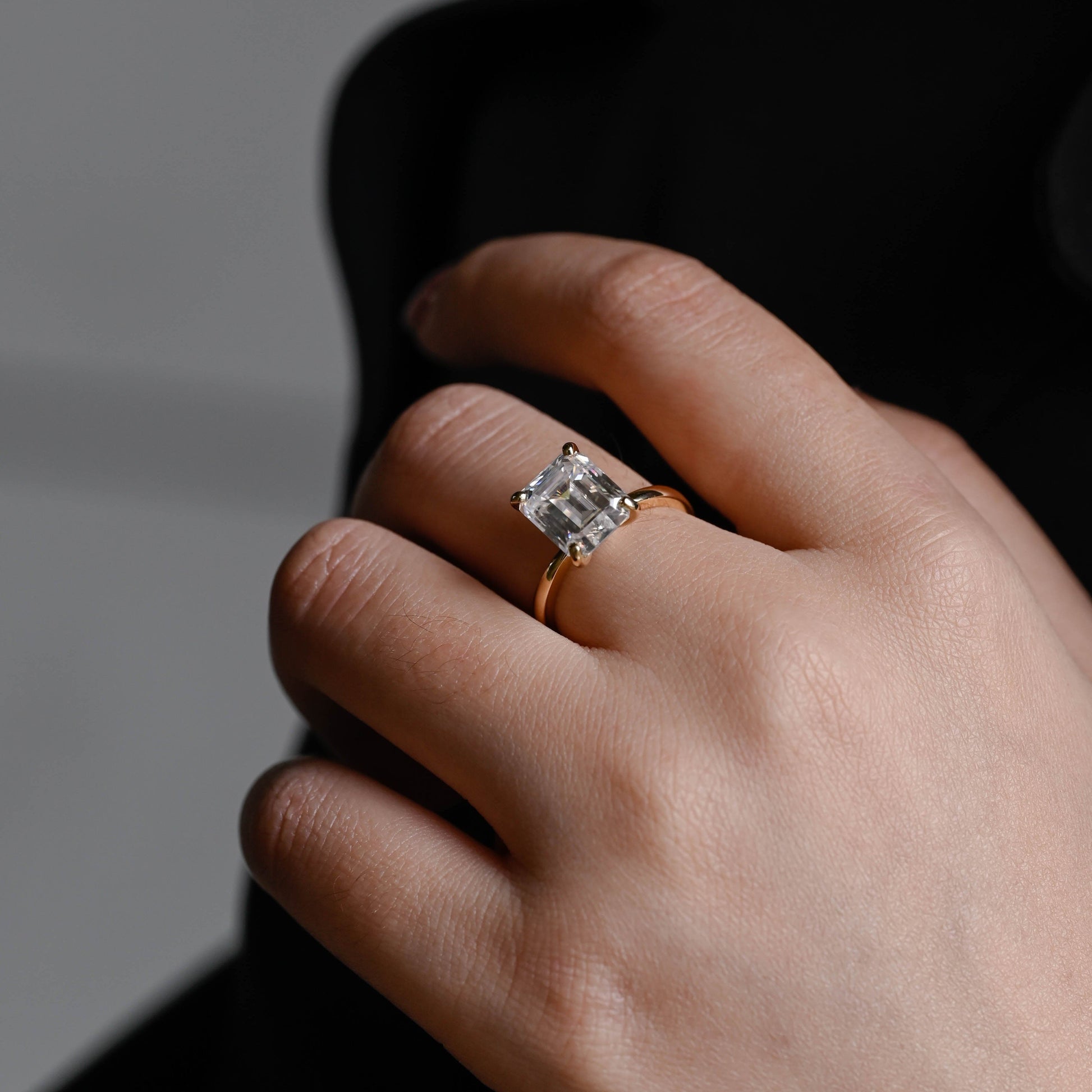 SquareJewelry emerald cut moissanite engagement ring Solid Gold Emerald Cut Moissanite Engagement Ring