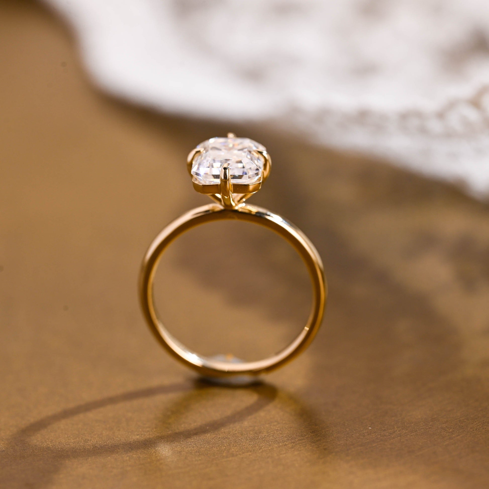 SquareJewelry emerald cut moissanite engagement ring Solid Gold North Star Solitaire Emerald Cut Moissanite Engagement Ring