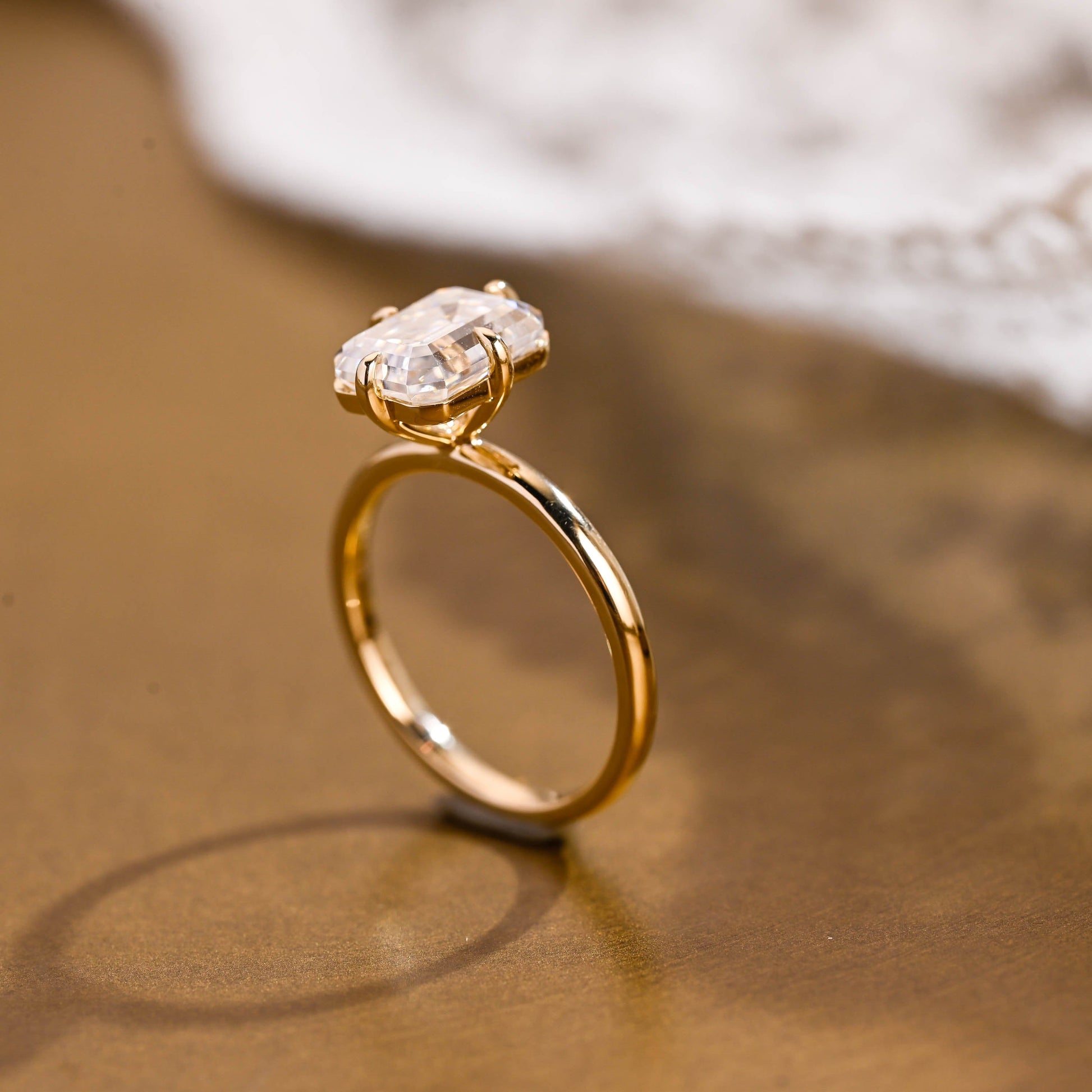 SquareJewelry emerald cut moissanite engagement ring Solid Gold North Star Solitaire Emerald Cut Moissanite Engagement Ring