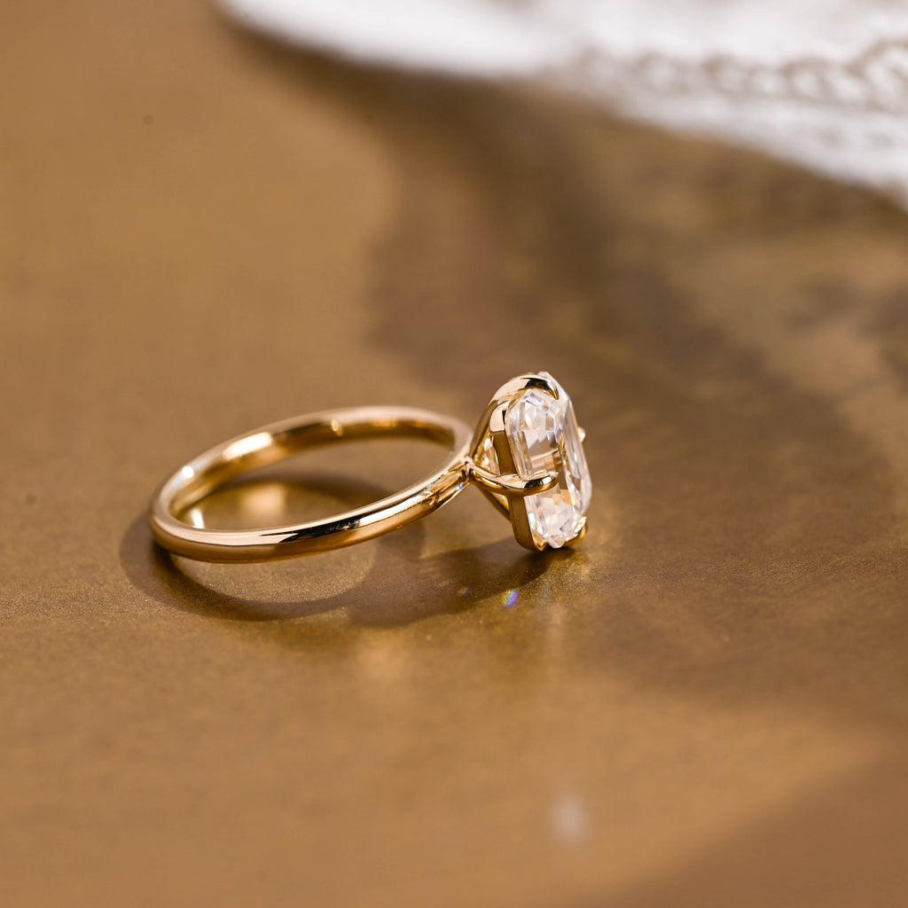SquareJewelry emerald cut moissanite engagement ring Solid Gold North Star Solitaire Emerald Cut Moissanite Engagement Ring