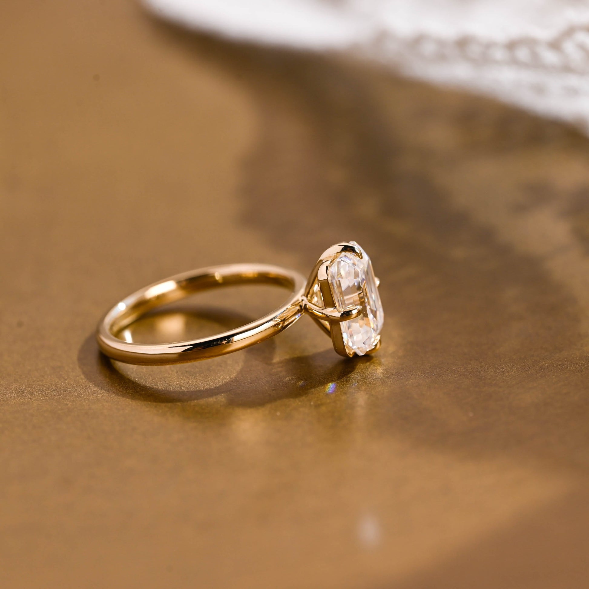 SquareJewelry emerald cut moissanite engagement ring Solid Gold North Star Solitaire Emerald Cut Moissanite Engagement Ring