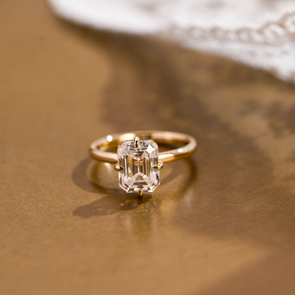 SquareJewelry emerald cut moissanite engagement ring Solid Gold North Star Solitaire Emerald Cut Moissanite Engagement Ring