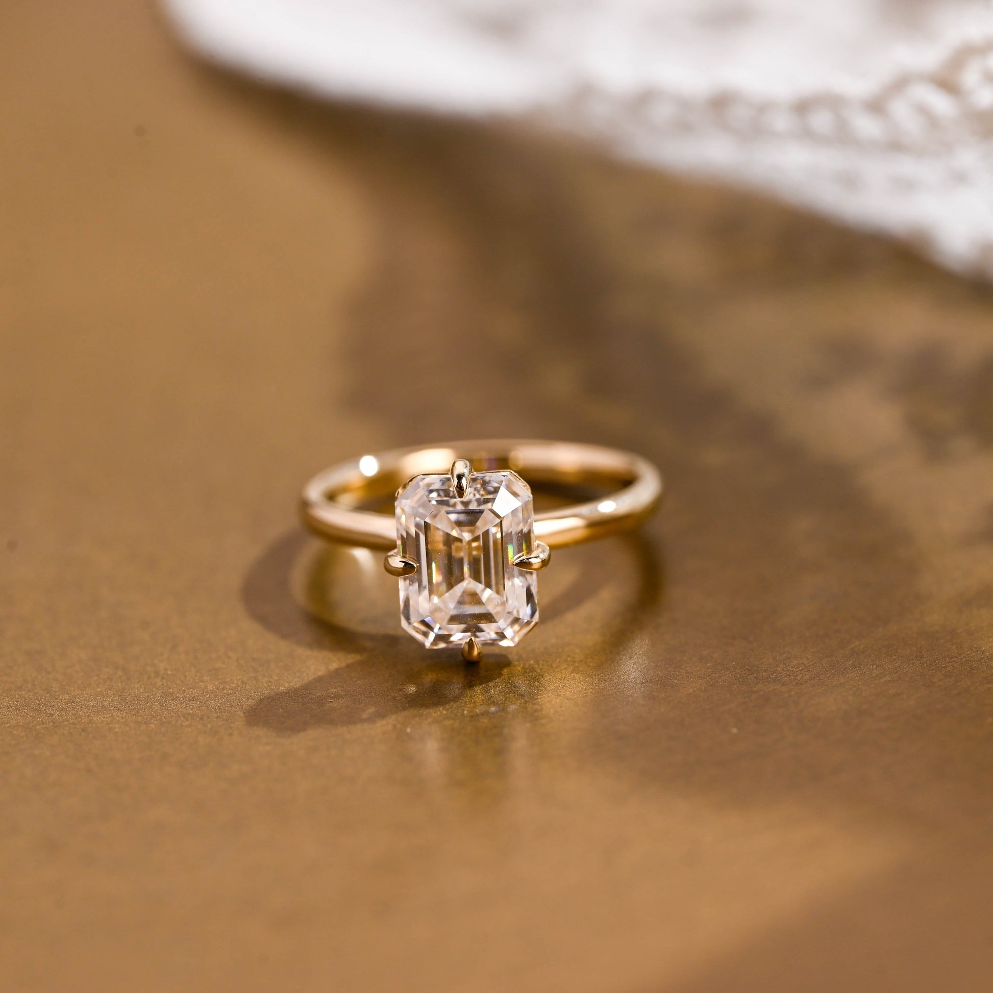 SquareJewelry emerald cut moissanite engagement ring Solid Gold North Star Solitaire Emerald Cut Moissanite Engagement Ring