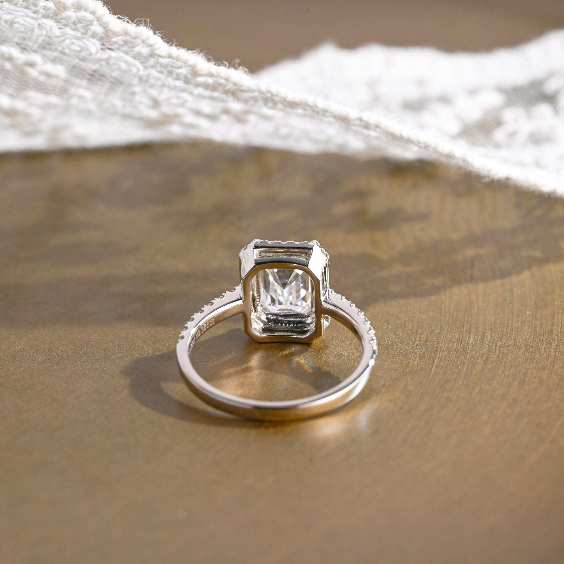 SquareJewelry emerald cut moissanite engagement ring Solid Gold Pave Halo Emerald Cut Moissanite Engagement Ring