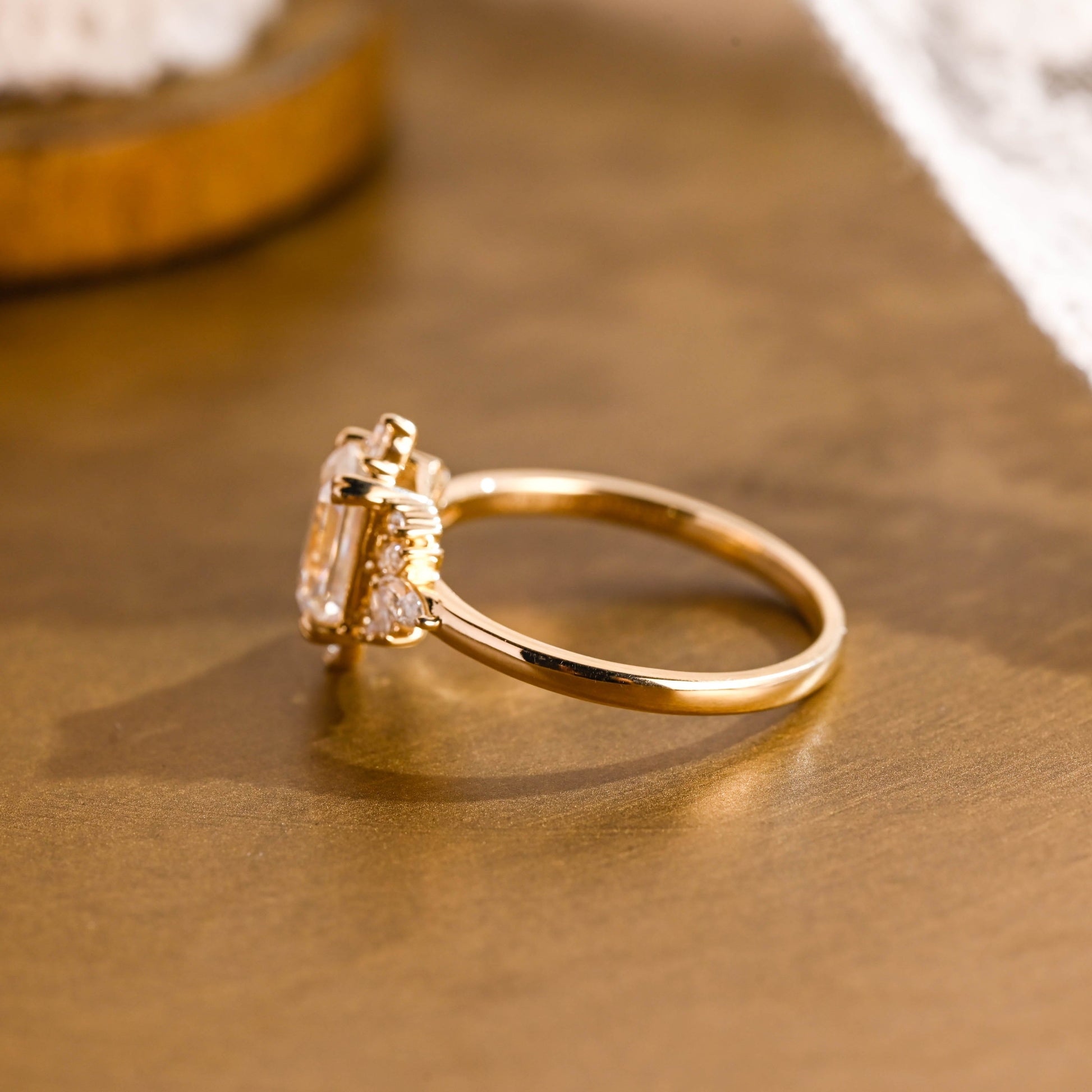 SquareJewelry emerald cut moissanite engagement ring Solid Gold Side Cluster Emerald Cut Moissanite Engagement Ring