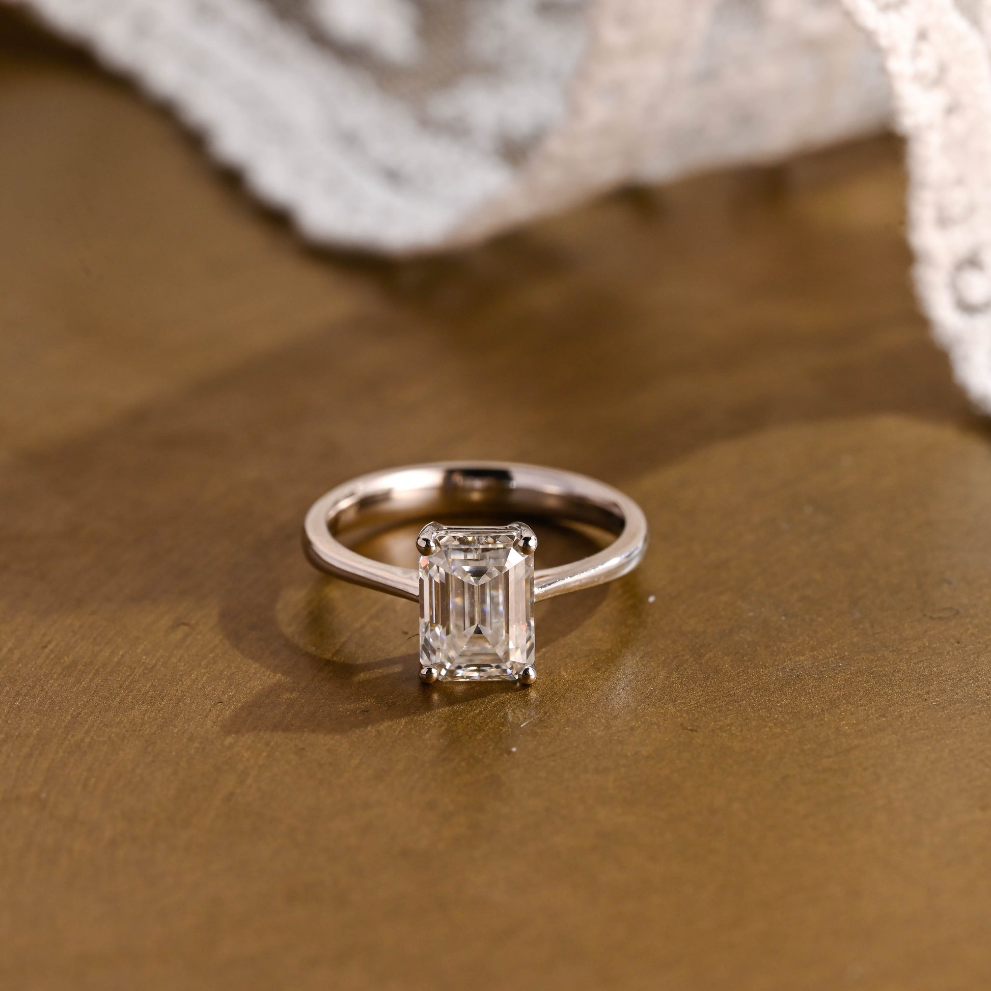 SquareJewelry emerald cut moissanite engagement ring Solid Gold Solitaire Emerald Cut Moissanite Engagement Ring