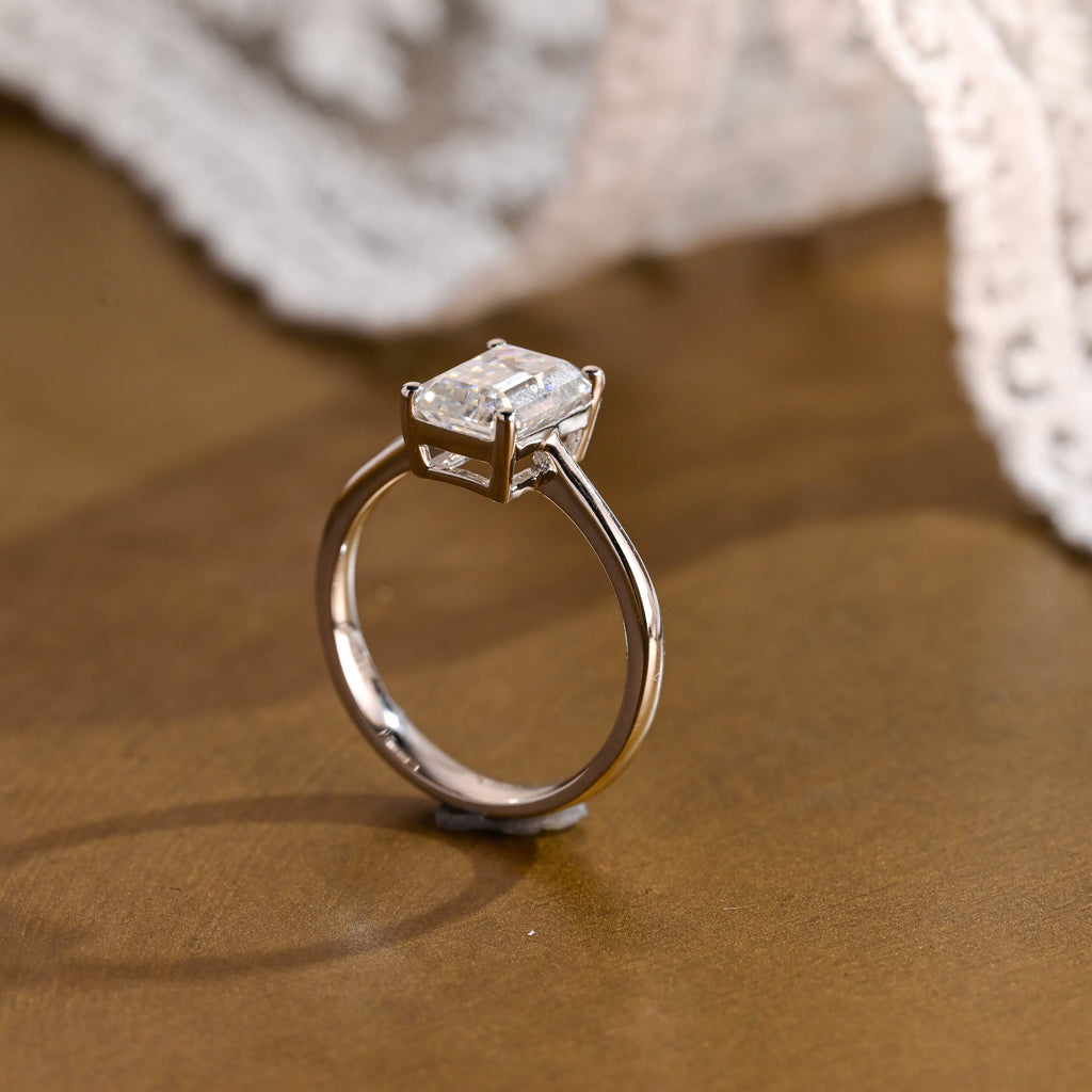 SquareJewelry emerald cut moissanite engagement ring Solid Gold Solitaire Emerald Cut Moissanite Engagement Ring