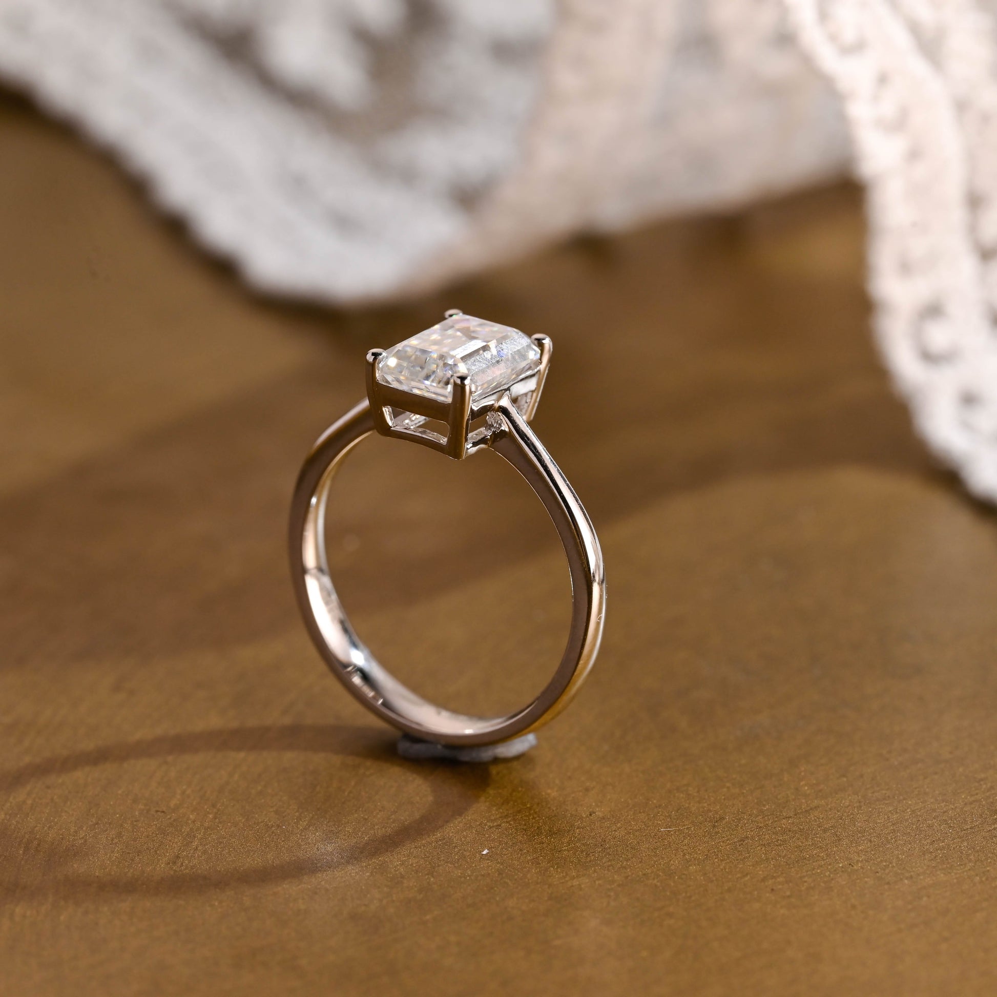 SquareJewelry emerald cut moissanite engagement ring Solid Gold Solitaire Emerald Cut Moissanite Engagement Ring