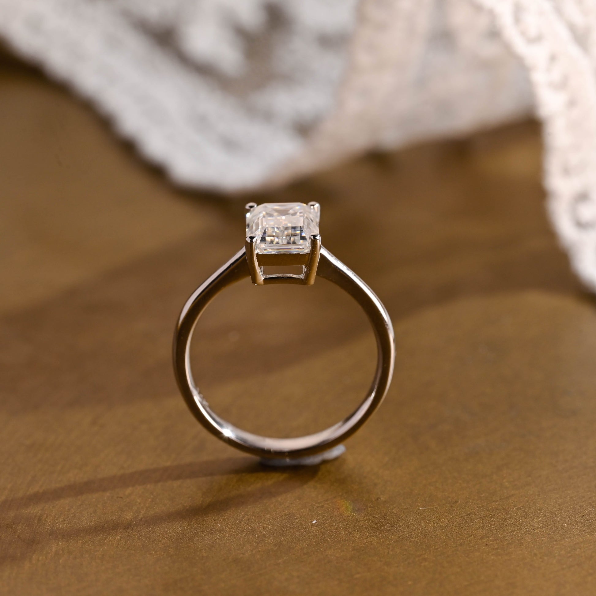 SquareJewelry emerald cut moissanite engagement ring Solid Gold Solitaire Emerald Cut Moissanite Engagement Ring