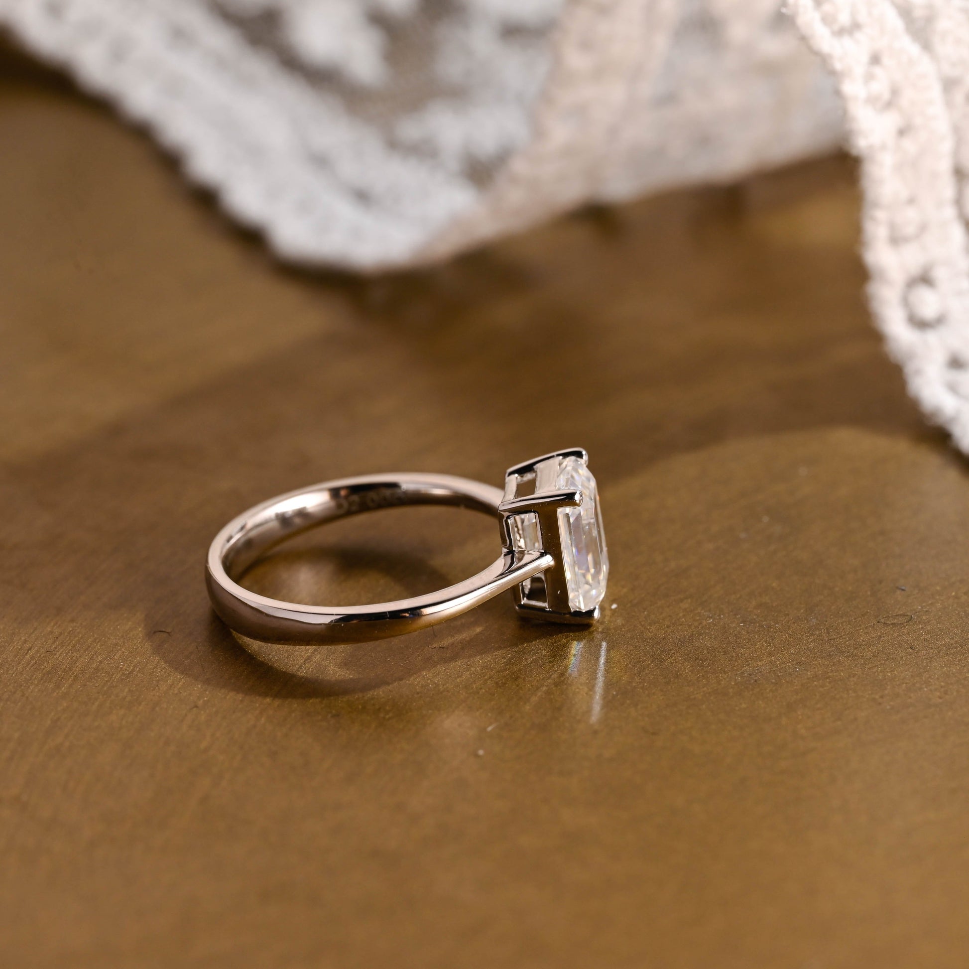 SquareJewelry emerald cut moissanite engagement ring Solid Gold Solitaire Emerald Cut Moissanite Engagement Ring