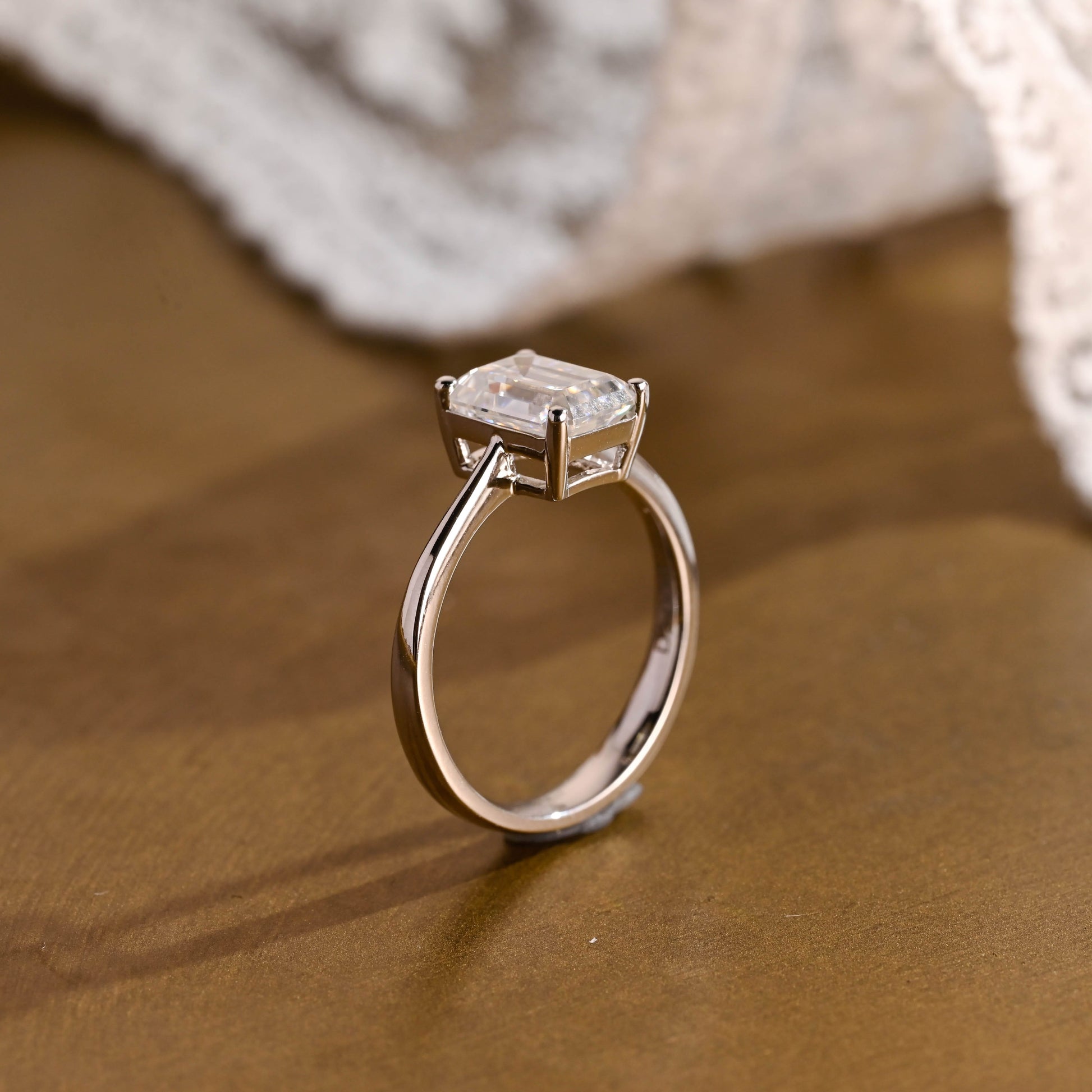 SquareJewelry emerald cut moissanite engagement ring Solid Gold Solitaire Emerald Cut Moissanite Engagement Ring