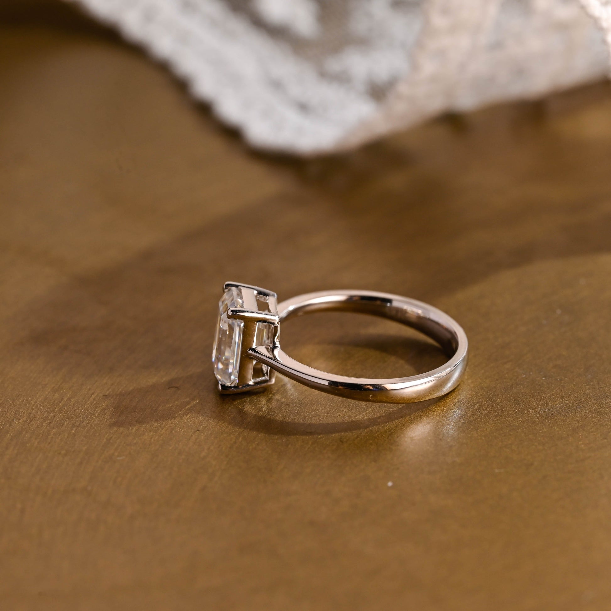 SquareJewelry emerald cut moissanite engagement ring Solid Gold Solitaire Emerald Cut Moissanite Engagement Ring