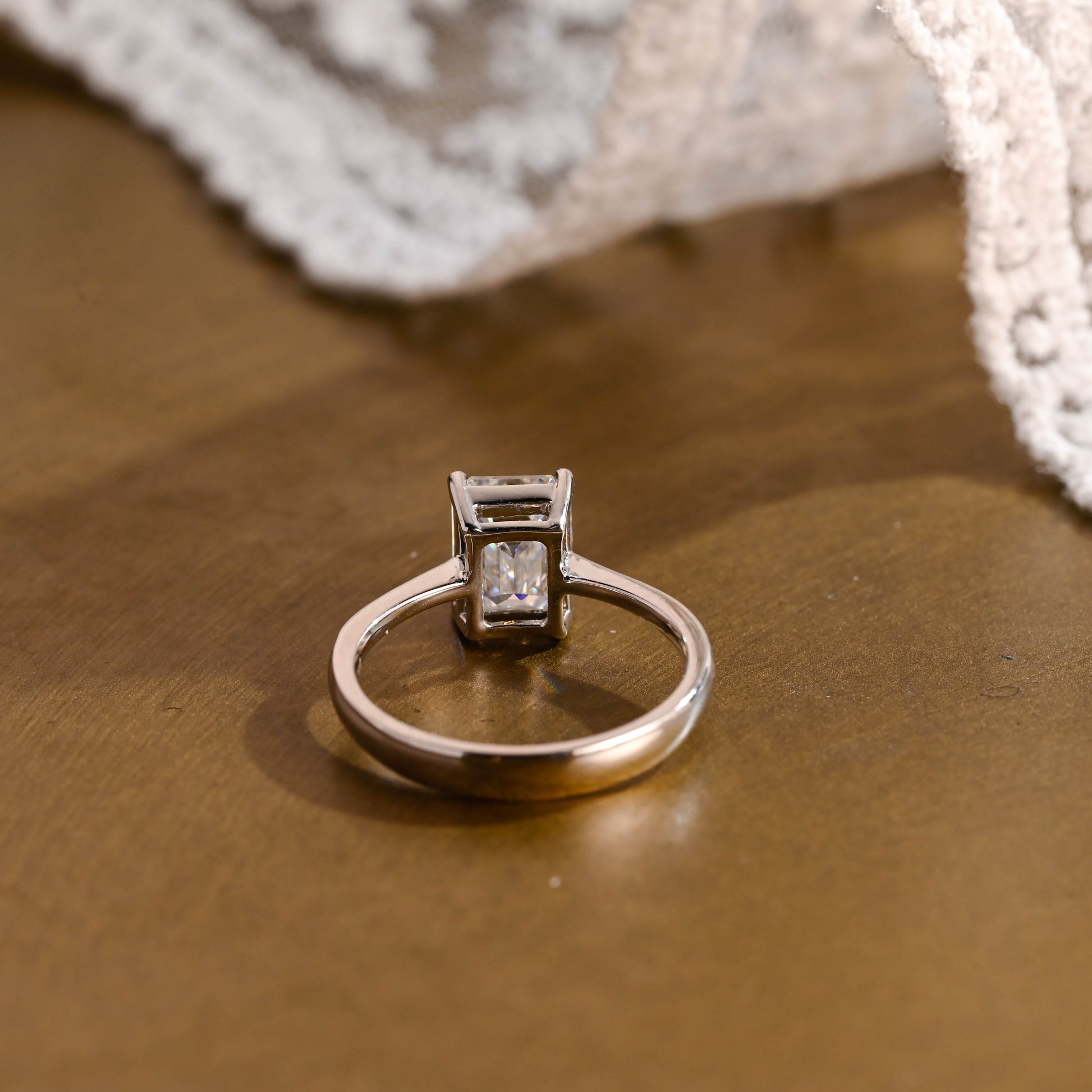 SquareJewelry emerald cut moissanite engagement ring Solid Gold Solitaire Emerald Cut Moissanite Engagement Ring