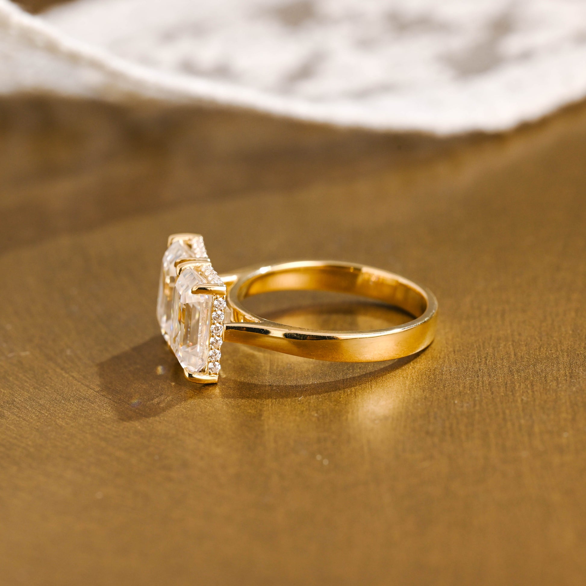 SquareJewelry emerald cut moissanite engagement ring Solid Gold Toi et Moi Emerald Cut Moissanite Engagement Ring
