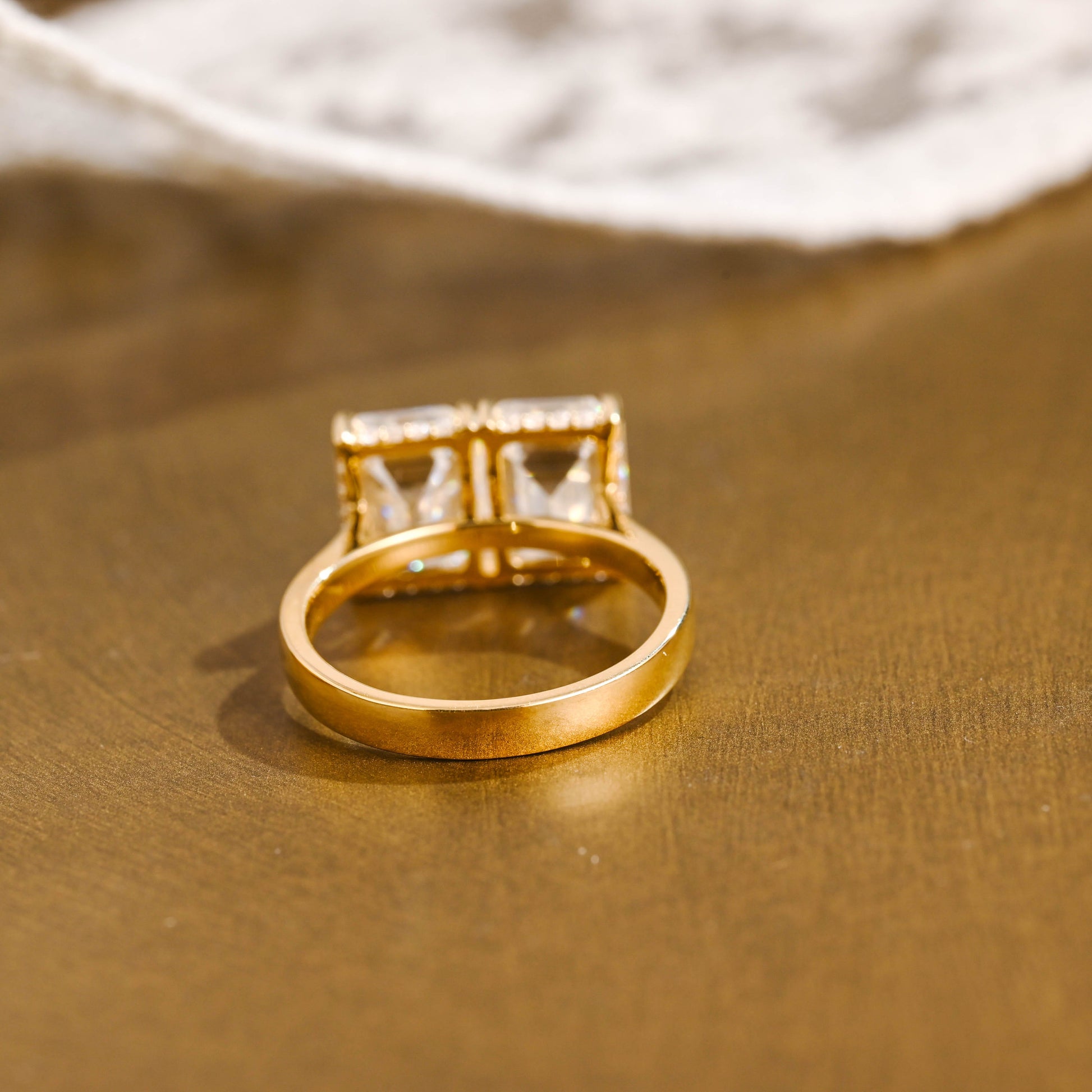SquareJewelry emerald cut moissanite engagement ring Solid Gold Toi et Moi Emerald Cut Moissanite Engagement Ring