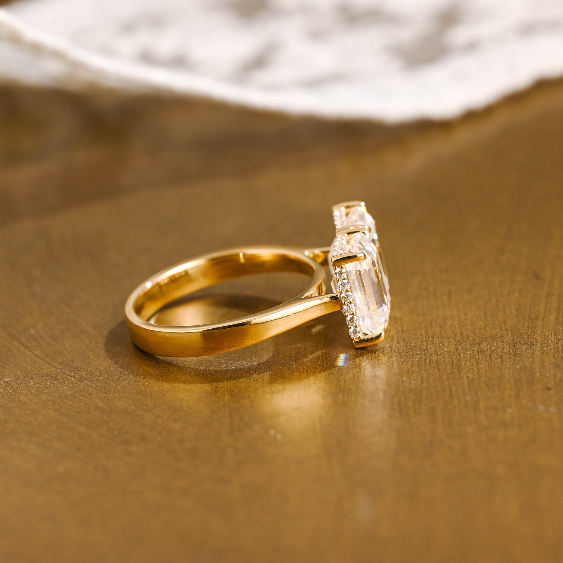 SquareJewelry emerald cut moissanite engagement ring Solid Gold Toi et Moi Emerald Cut Moissanite Engagement Ring